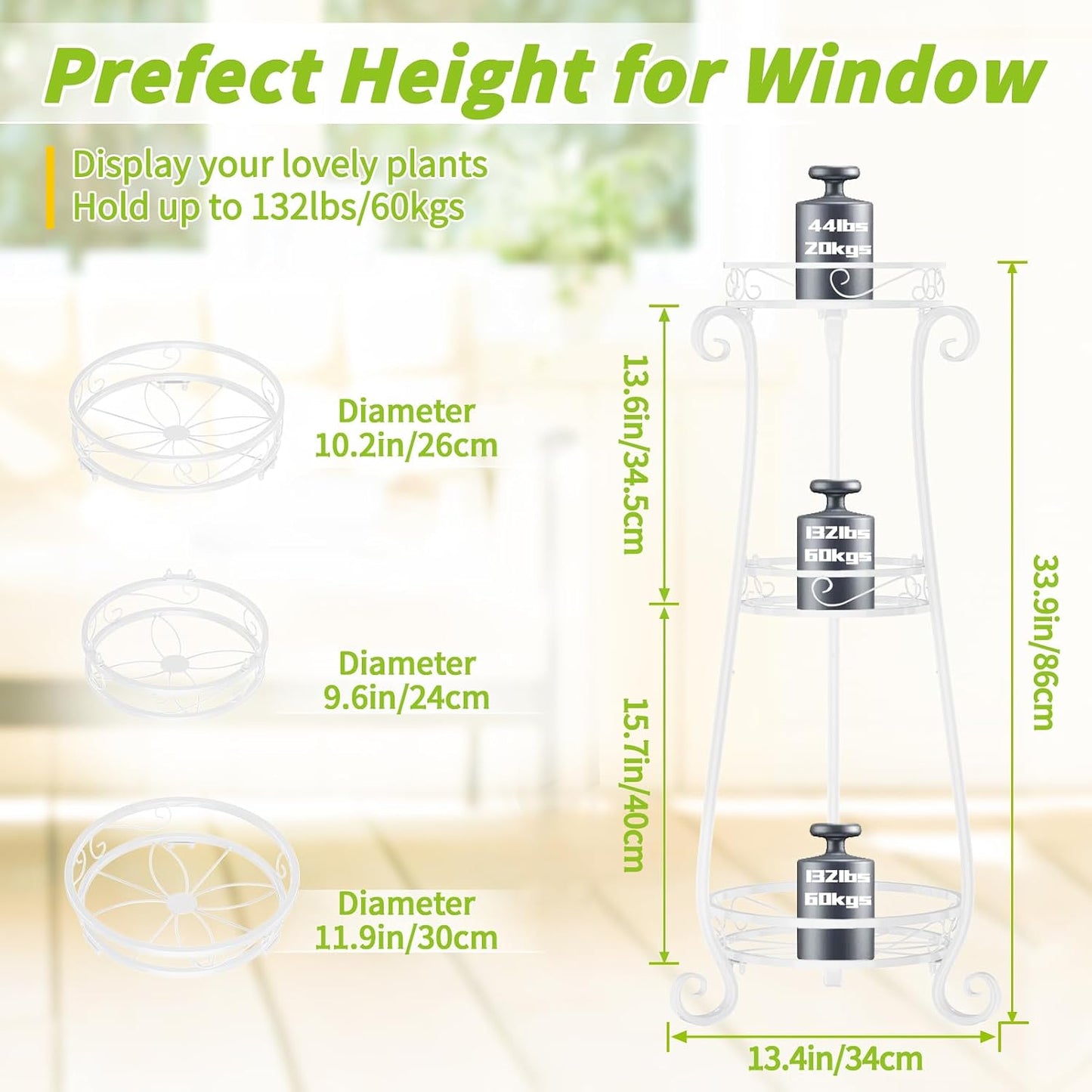 KMOTASUO 3 Tier Metal Plant Stand Tall for Indoor Outdoor Corner, White | Heavy Duty Flower Holder Rack, Modern
