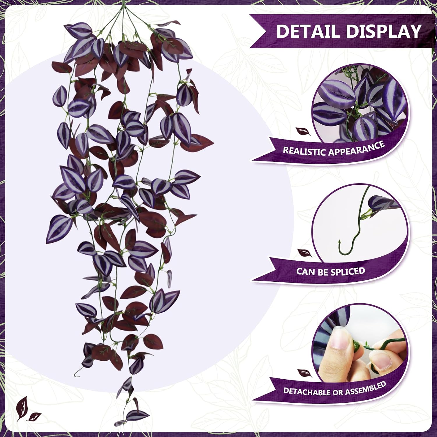 Faux Hanging Plant Artificial Greenery / Purple-eyed Hairy Leaf / Set of 2