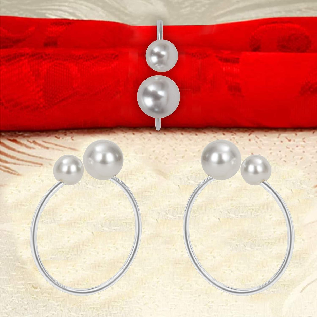 KPOSIYA Pearl Napkin Rings - Set of 100 Silver Napkin Holder Table Napkin Buckles for Dinning Table Setting Christmas