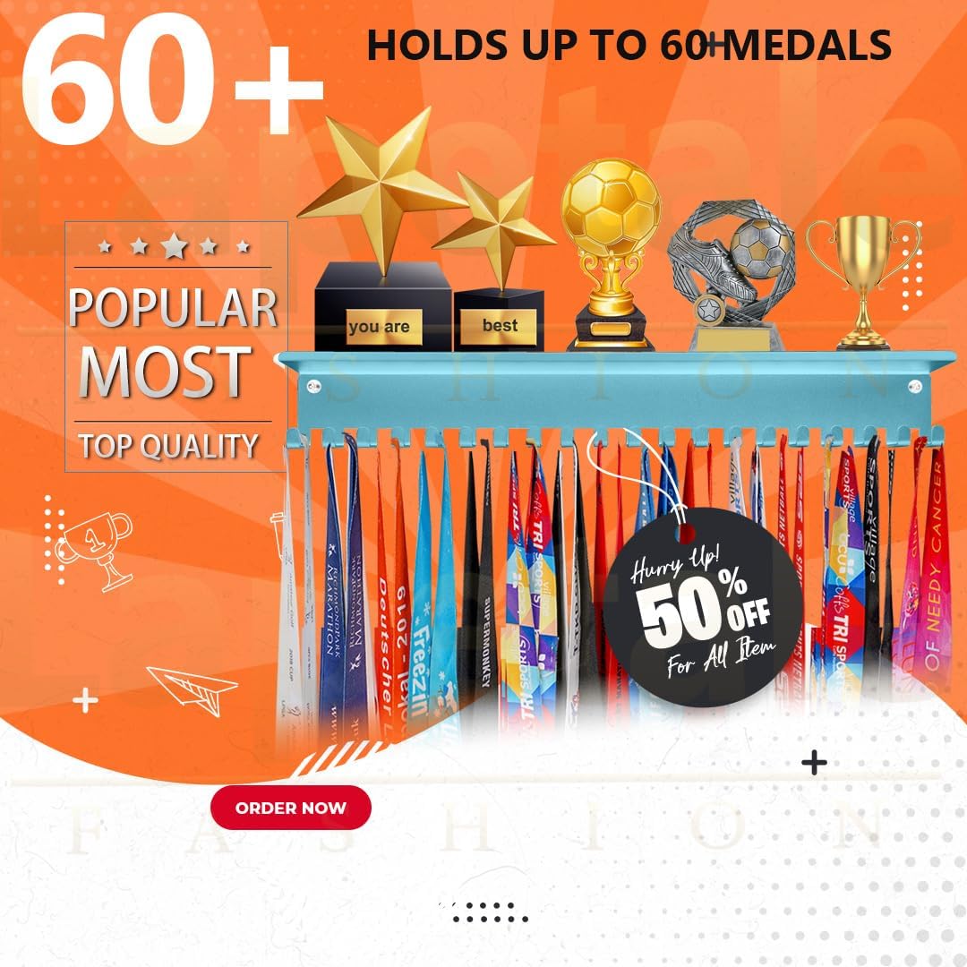 Non-Slip Trophy Shelf,Trophy and Medal Display Shelf, Medal Hanger Display For Wall with 16inchL,Shelves For Trophies