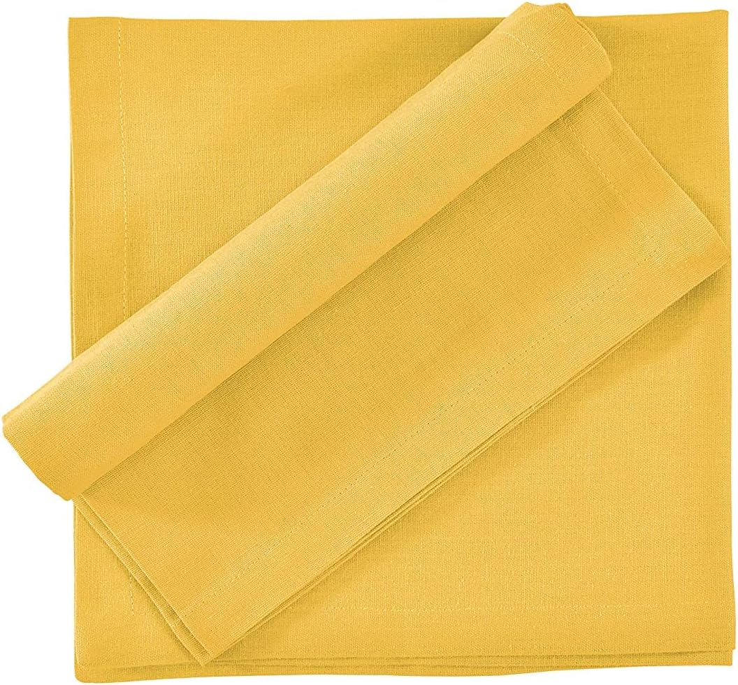 FINGERCRAFT Cloth Napkin, Cotton Linen, Set of 12, 18x18 inch, Gold | Mitered, premium quality, soft, absorbent fabric