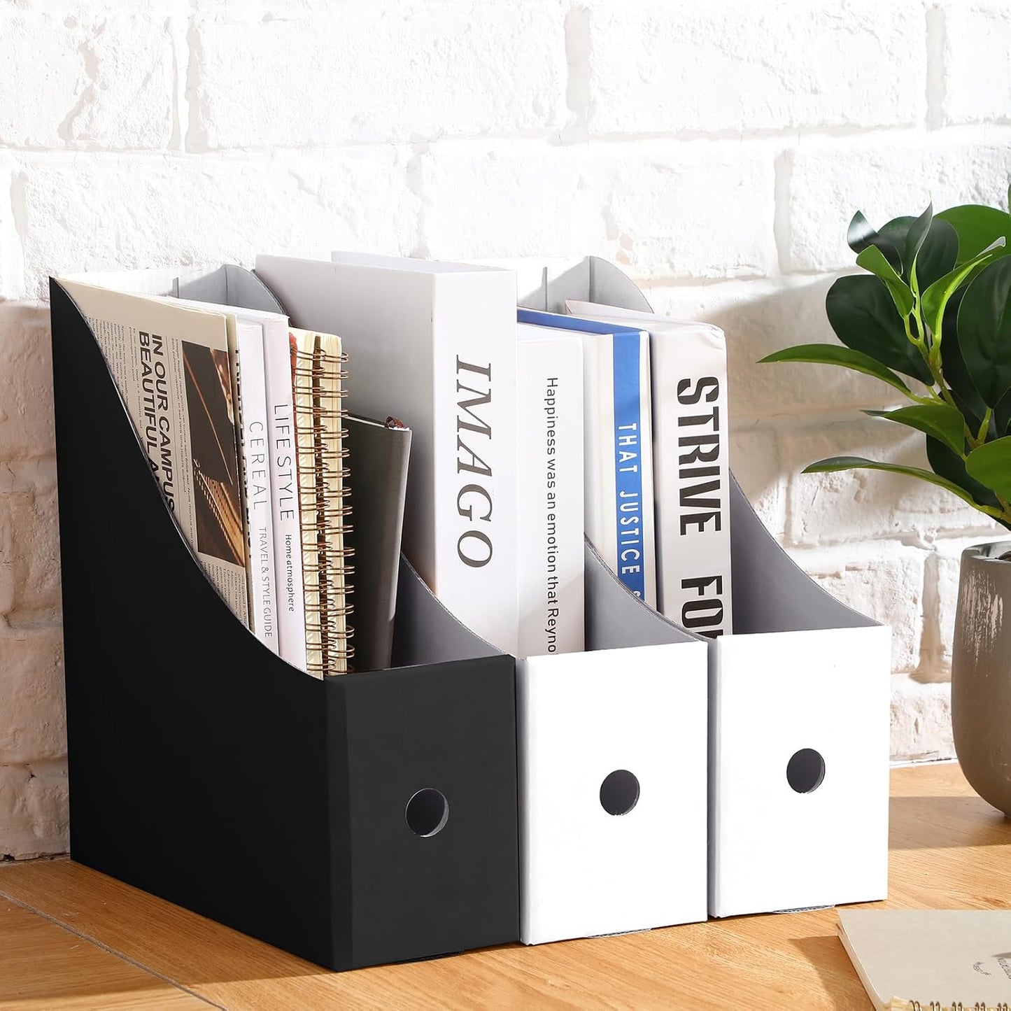 Thenshop 24 Pcs Magazine Files Cardboard Holders,Black and White | File Organizer Foldable Paper Storage for Desk