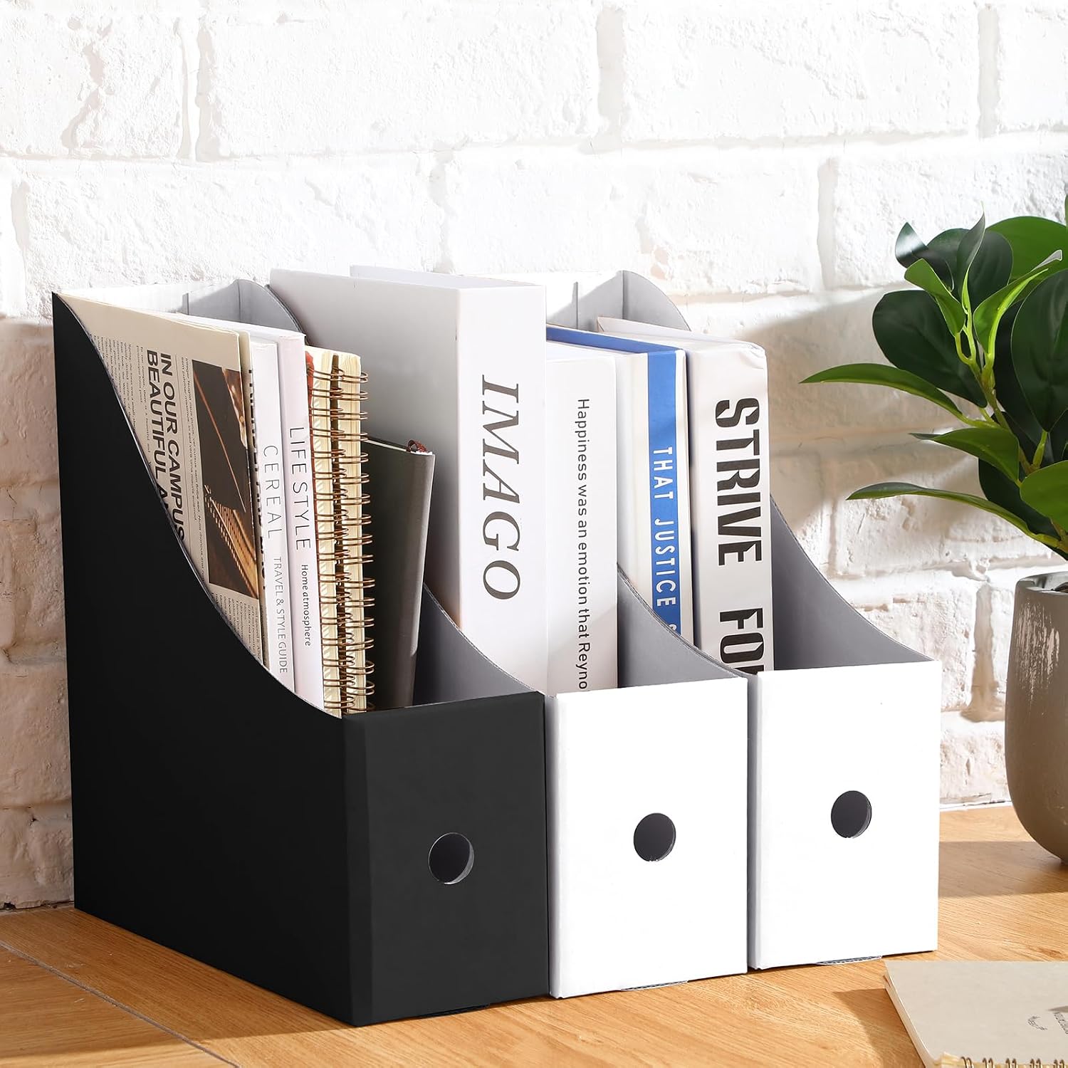 Thenshop 24 Pcs Magazine Files Cardboard Holders,Black and White | File Organizer Foldable Paper Storage for Desk