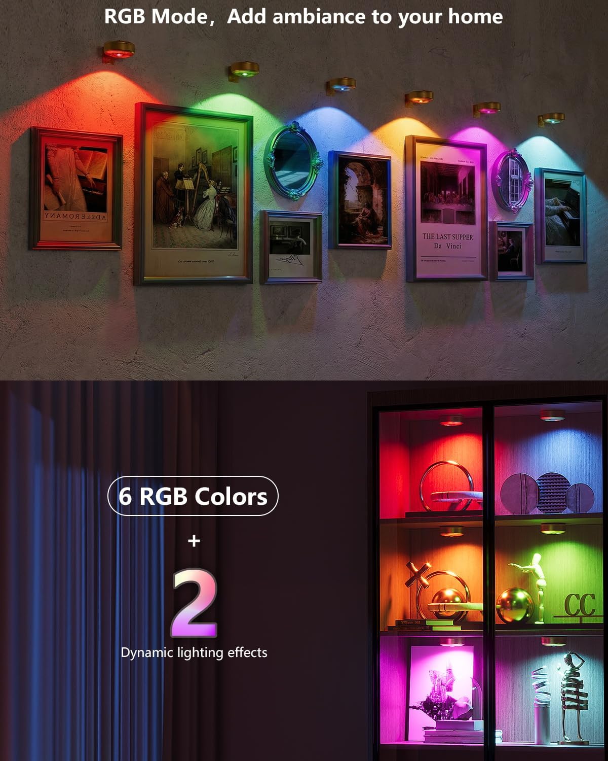 3.3" Picture Lights for Wall Spotlight, 2000mAh Rechargeable, 3Pack, Gold | RGB & 3-Color-Temp丨Remote & Touch