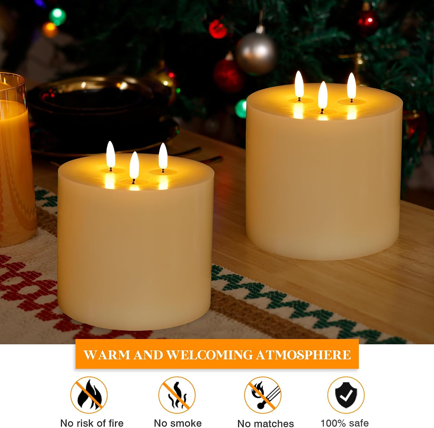Extra Large Flameless Candles, 6"x6" Real Wax Battery Operated Candles with Remote and Timer, Flickering LED Pillar