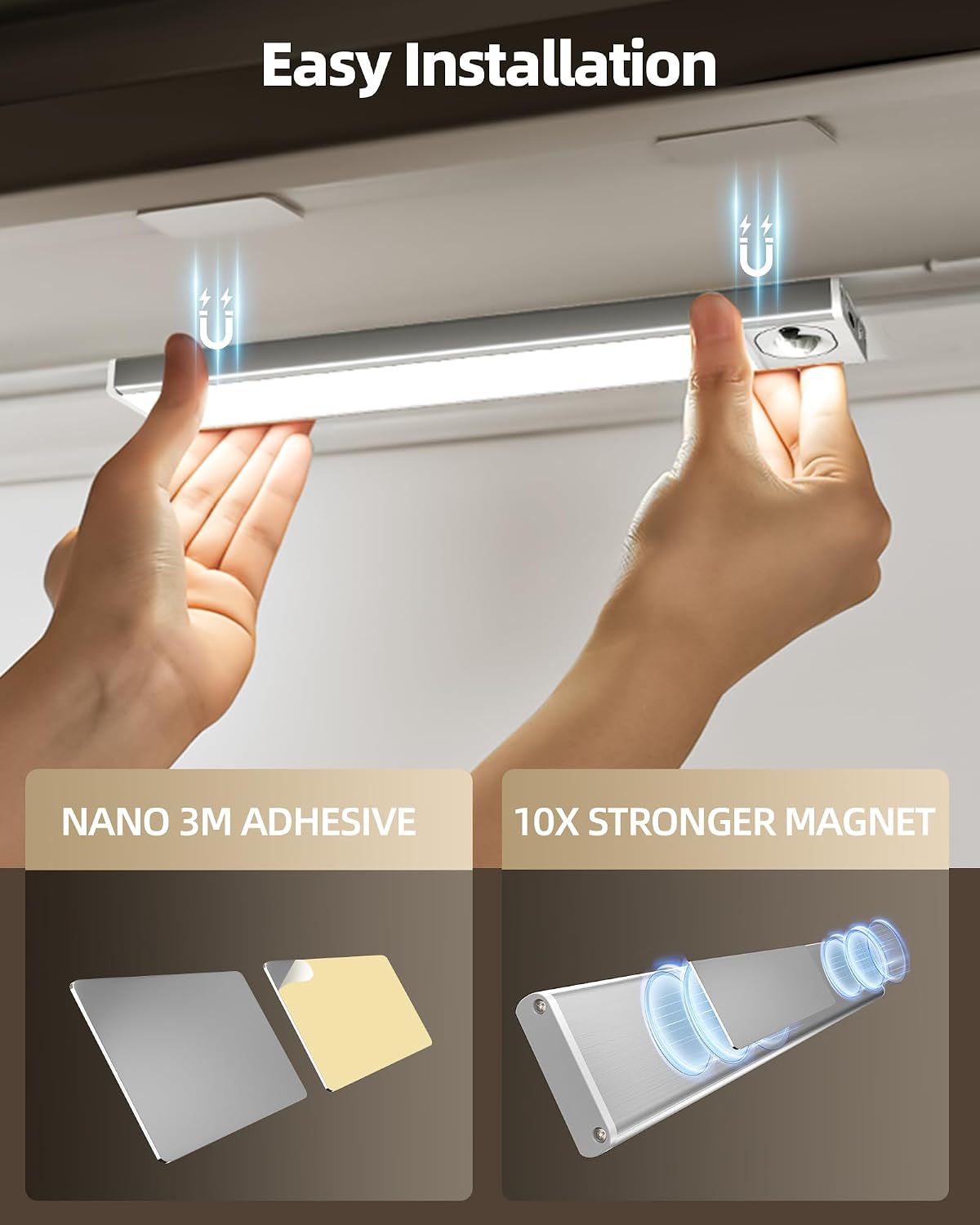 6Pack 7.8inch Under Cabinet Lighting, Rechargeable Motion Sensor Light Wireless Indoor, Dimmable 3 Color Temps Closet