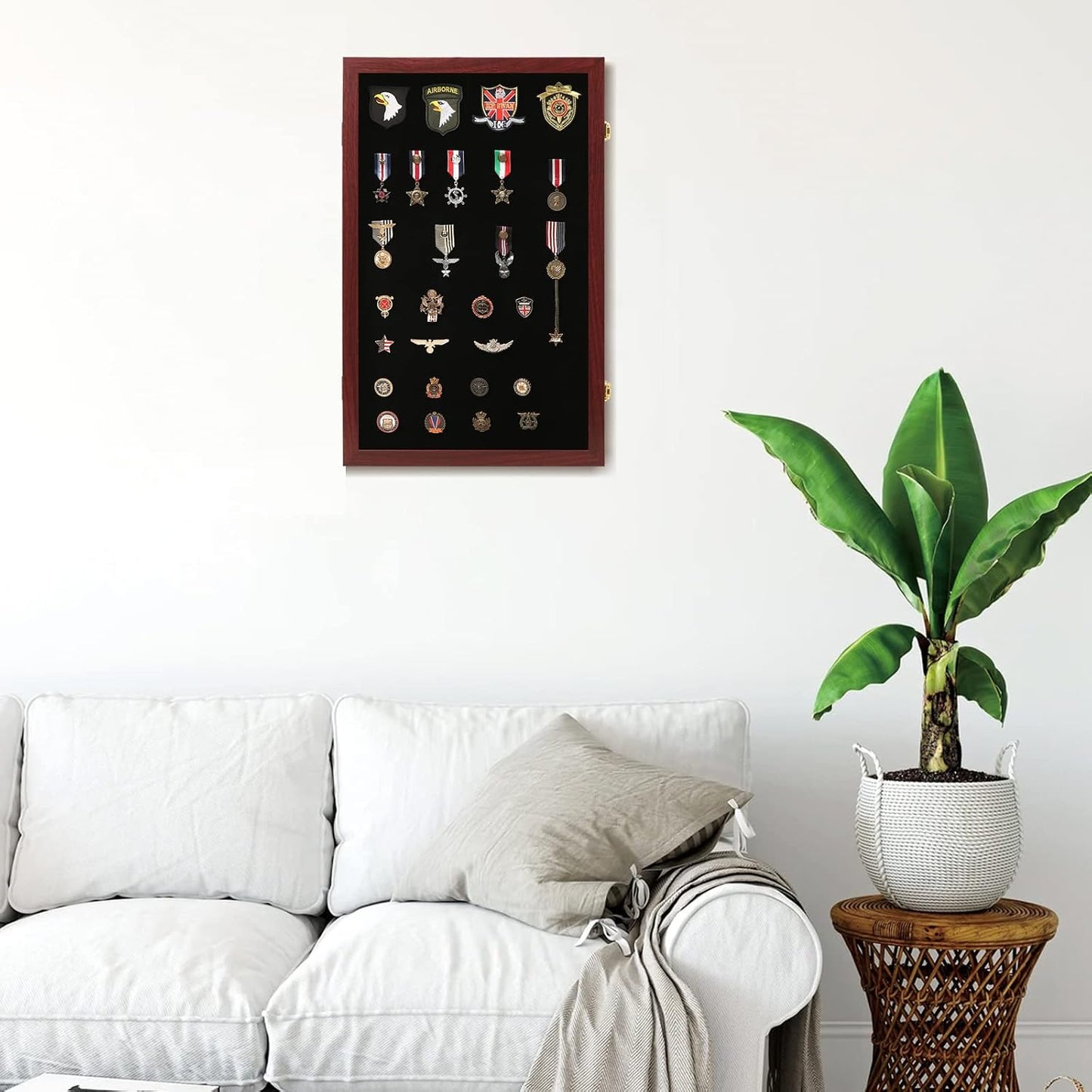 VERANI Pin Display Case Badge Display Frame Oversized Mahogany | Flexible layout arrangement,Premium real clear glass