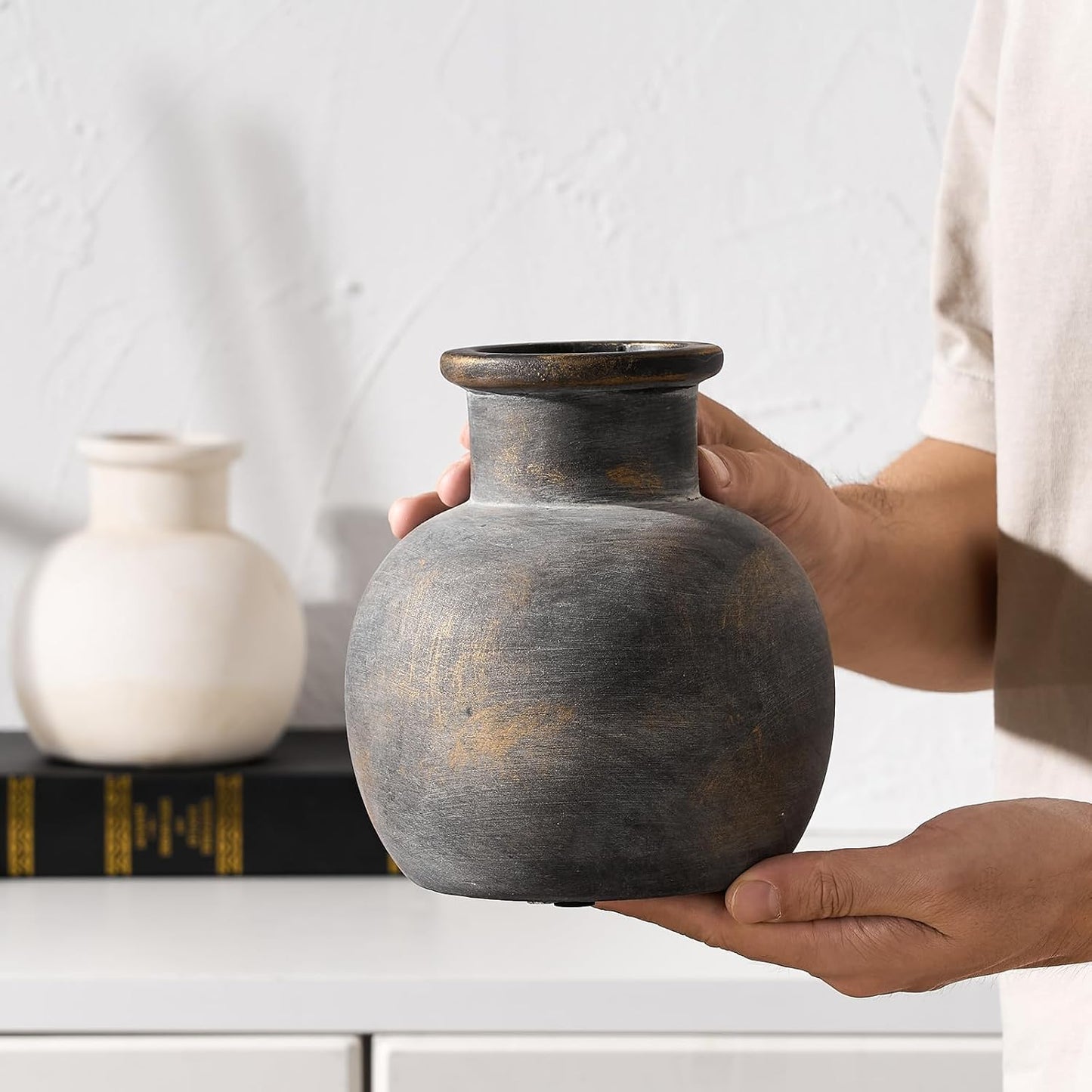 Ceramic Rustic Farmhouse Vase / 795-bronze / 6 Inch