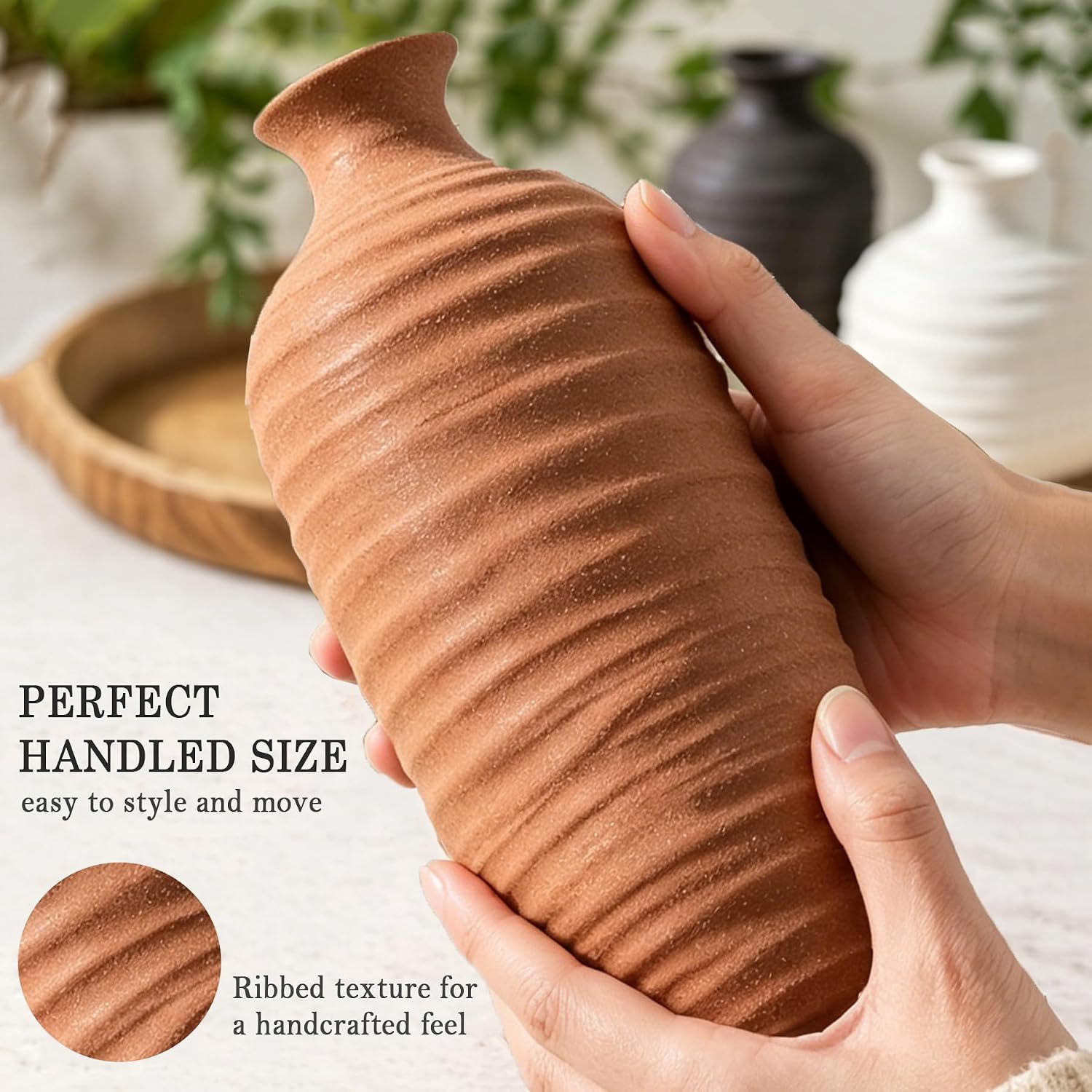 Rustic Home Decor Pottery Vases / 03-tall-brown / Set of 3
