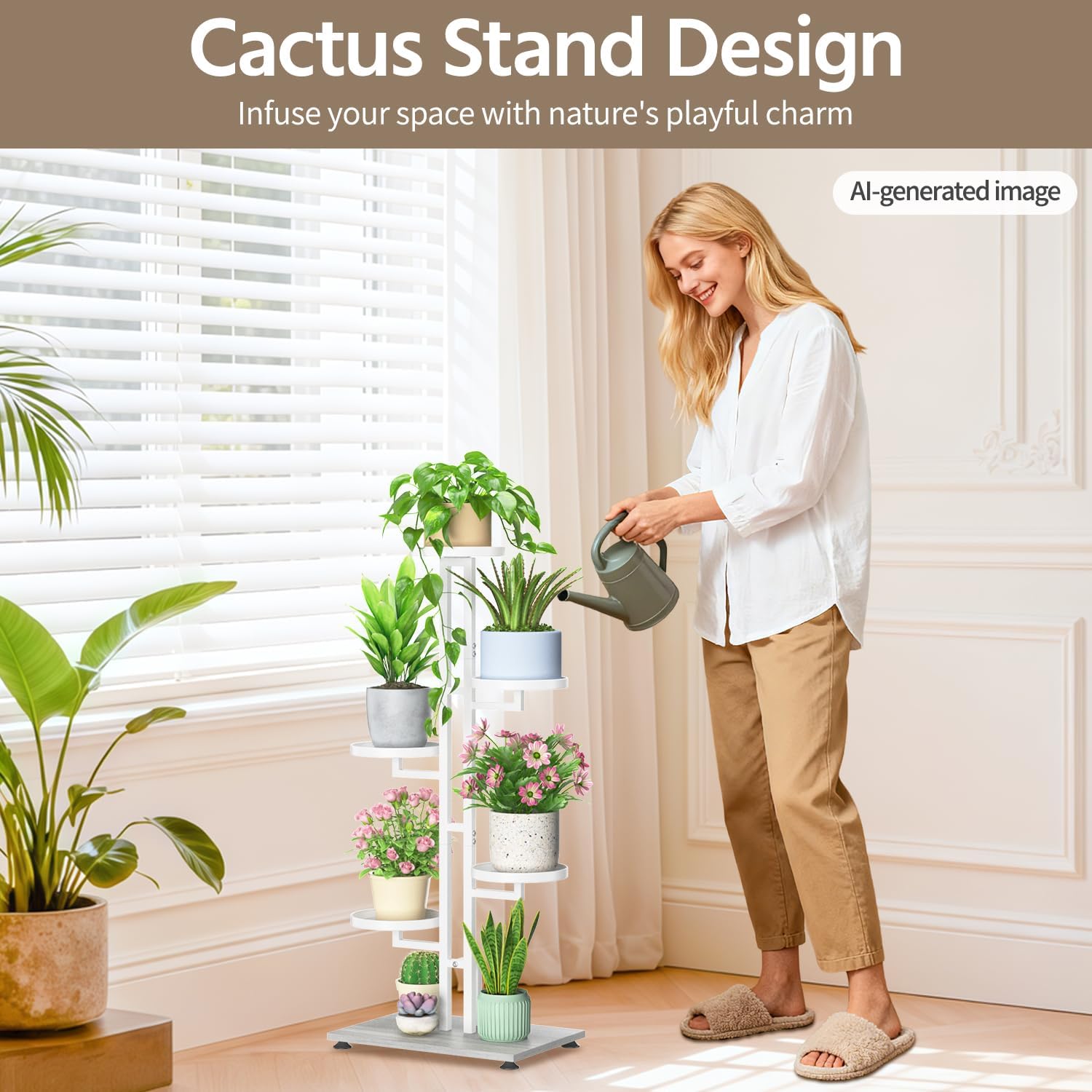LASZOLA Plant Stand Tall Flower Holder for Indoor Corner, 5 Tier White | Sturdy Multi Level Planter Shelf, Plant Pot