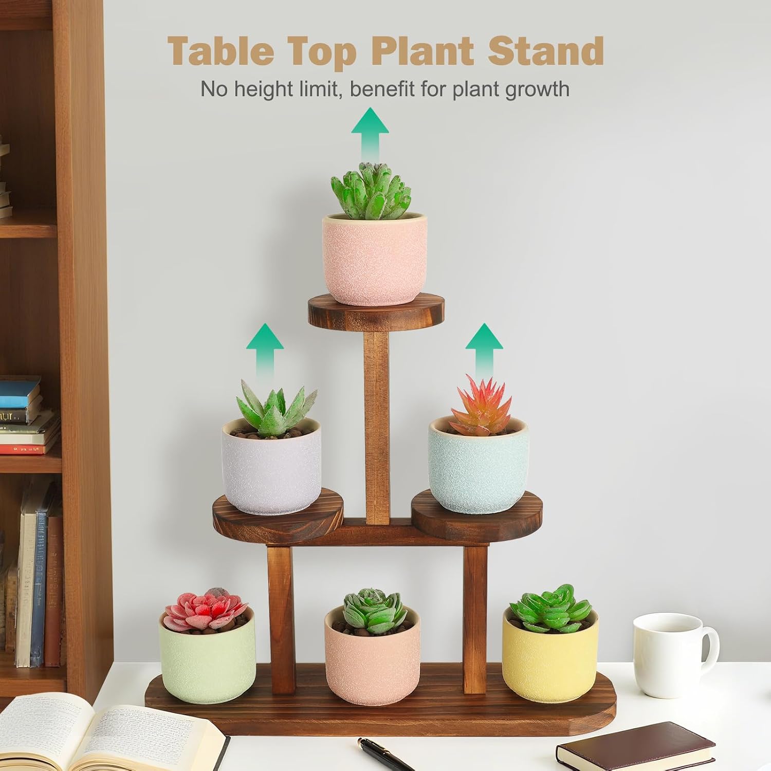 3 Tier Wood Table Top Plant Stand / Round Shape - 4 Tier