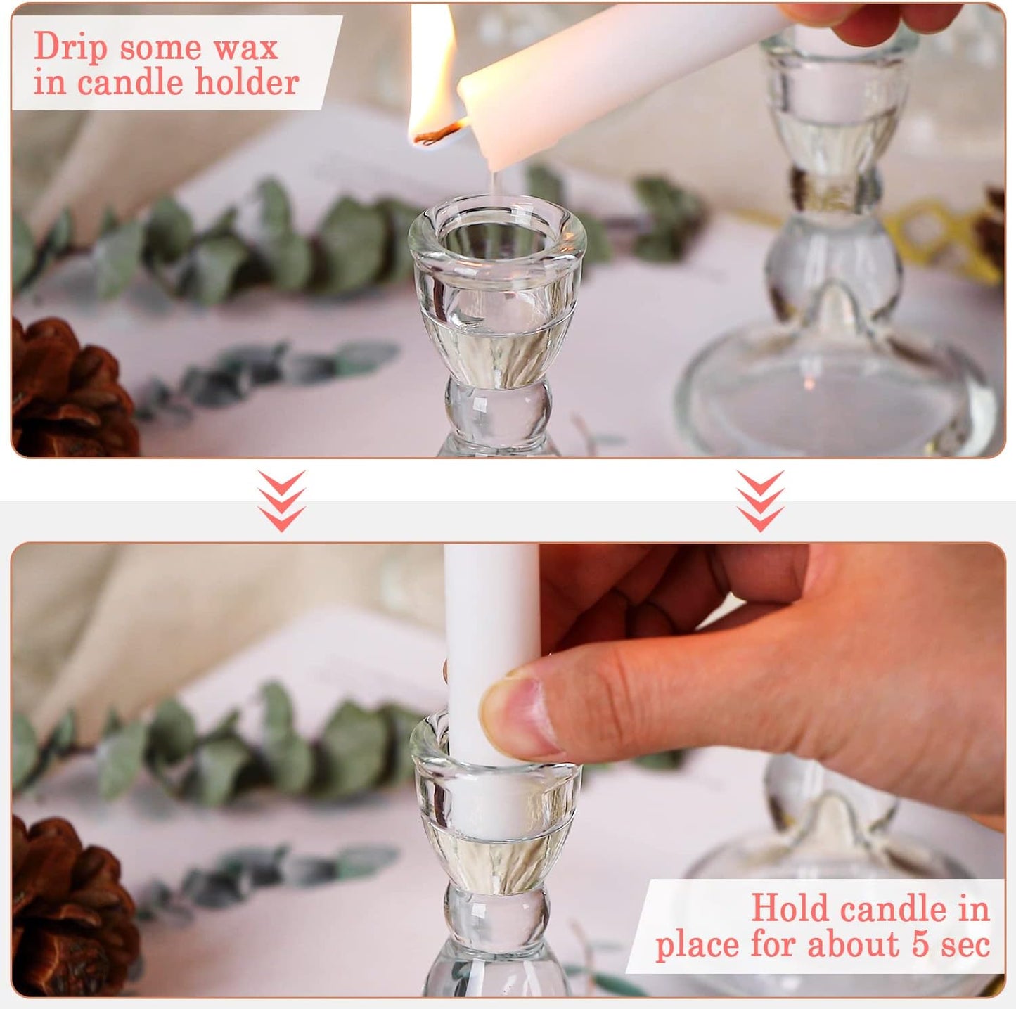 Lanttu 24 Pcs Candlestick Holders Bulk 3.55''x2.56'' Taper Candle Holders | Glass Candle Holders Set for Wedding Table