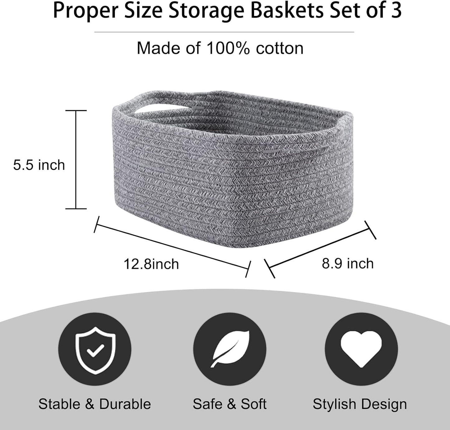 Woven Baskets for Storage / Gray Variegated / Set of 3