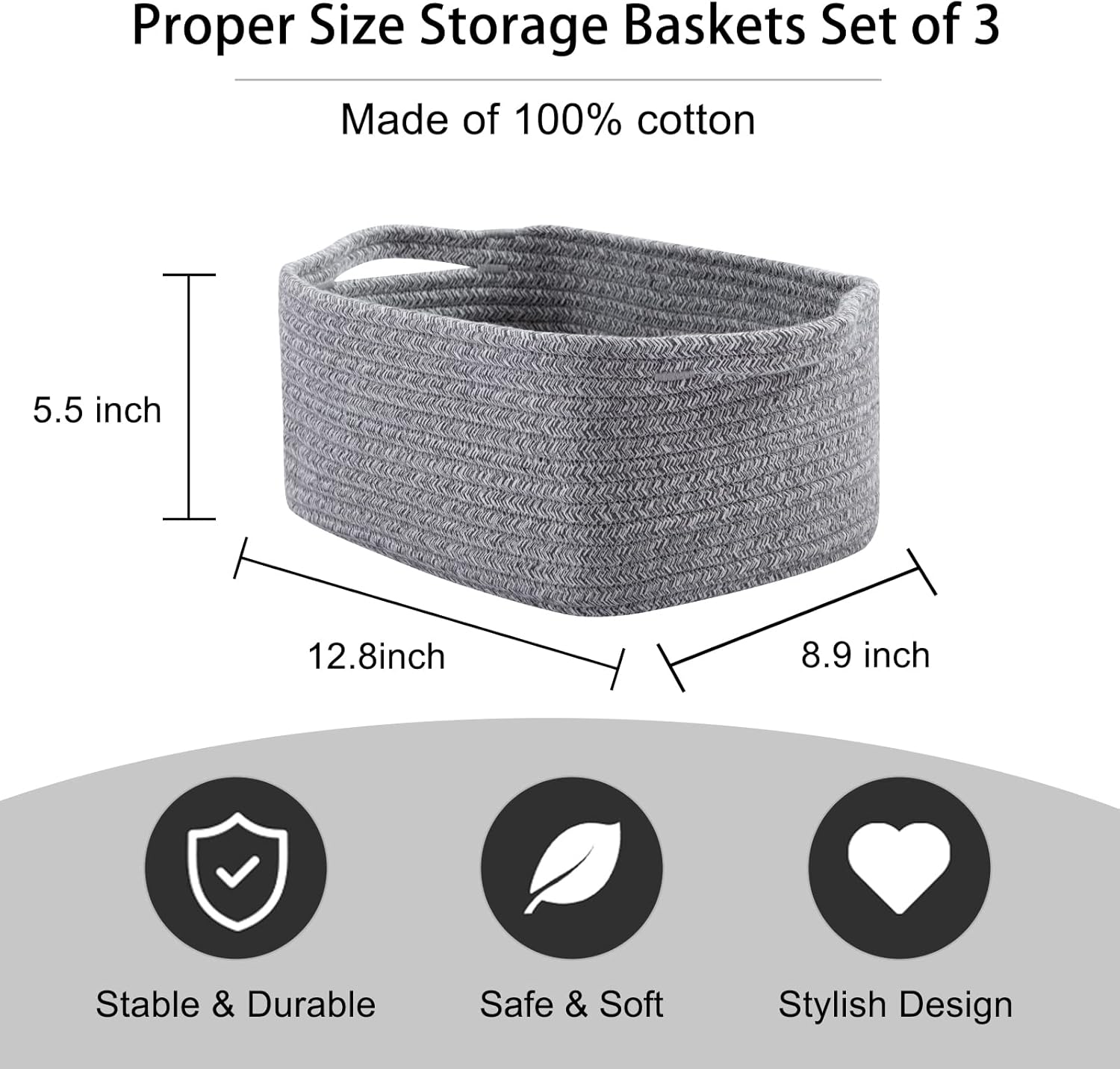 Woven Baskets for Storage / Gray Variegated / Set of 3