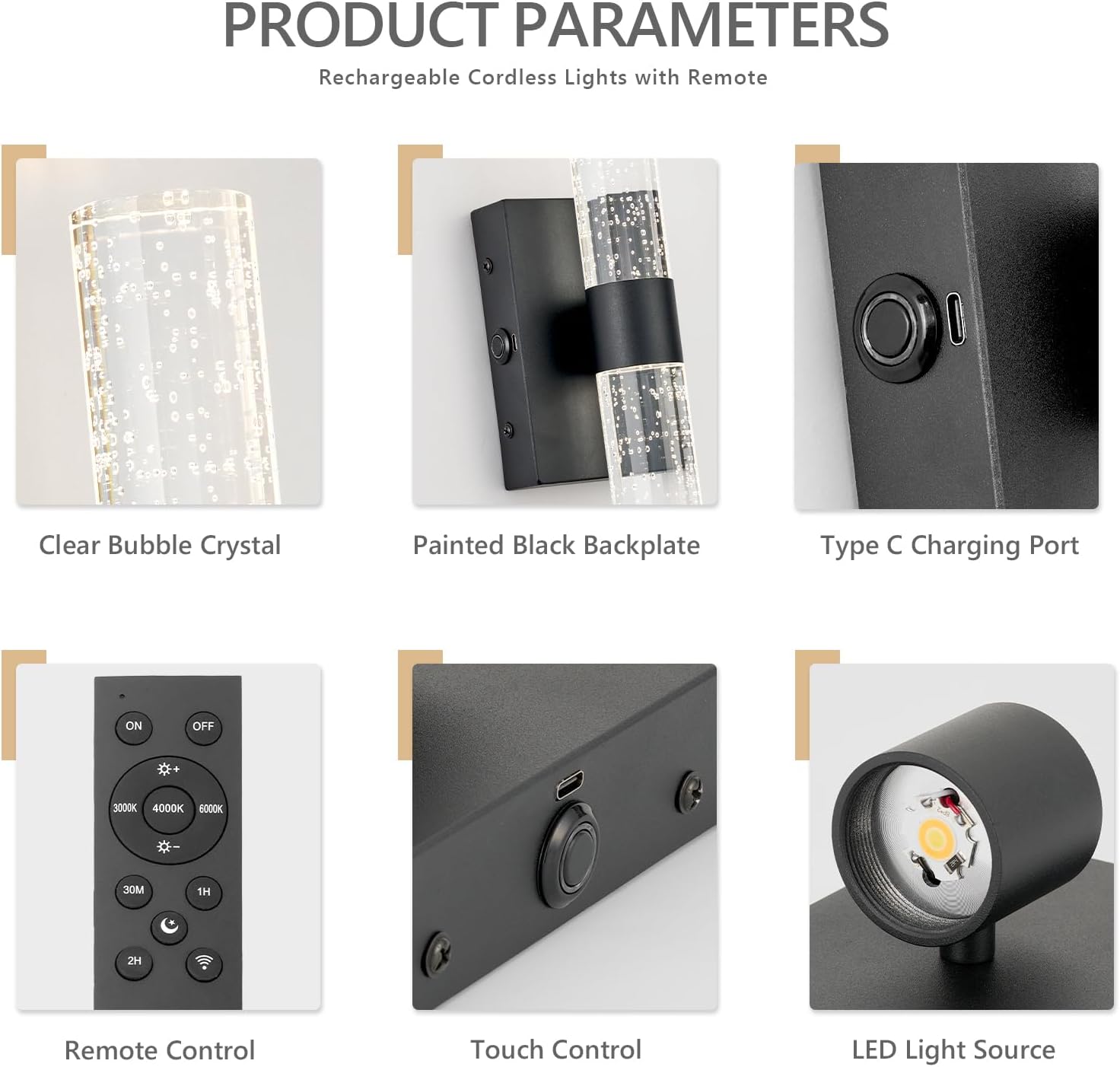 Battery Operated Wall Sconces Set of 2, 20000mAh Rechargeable Wall Light | Remote Control 3000K-6000K Dimmable LED