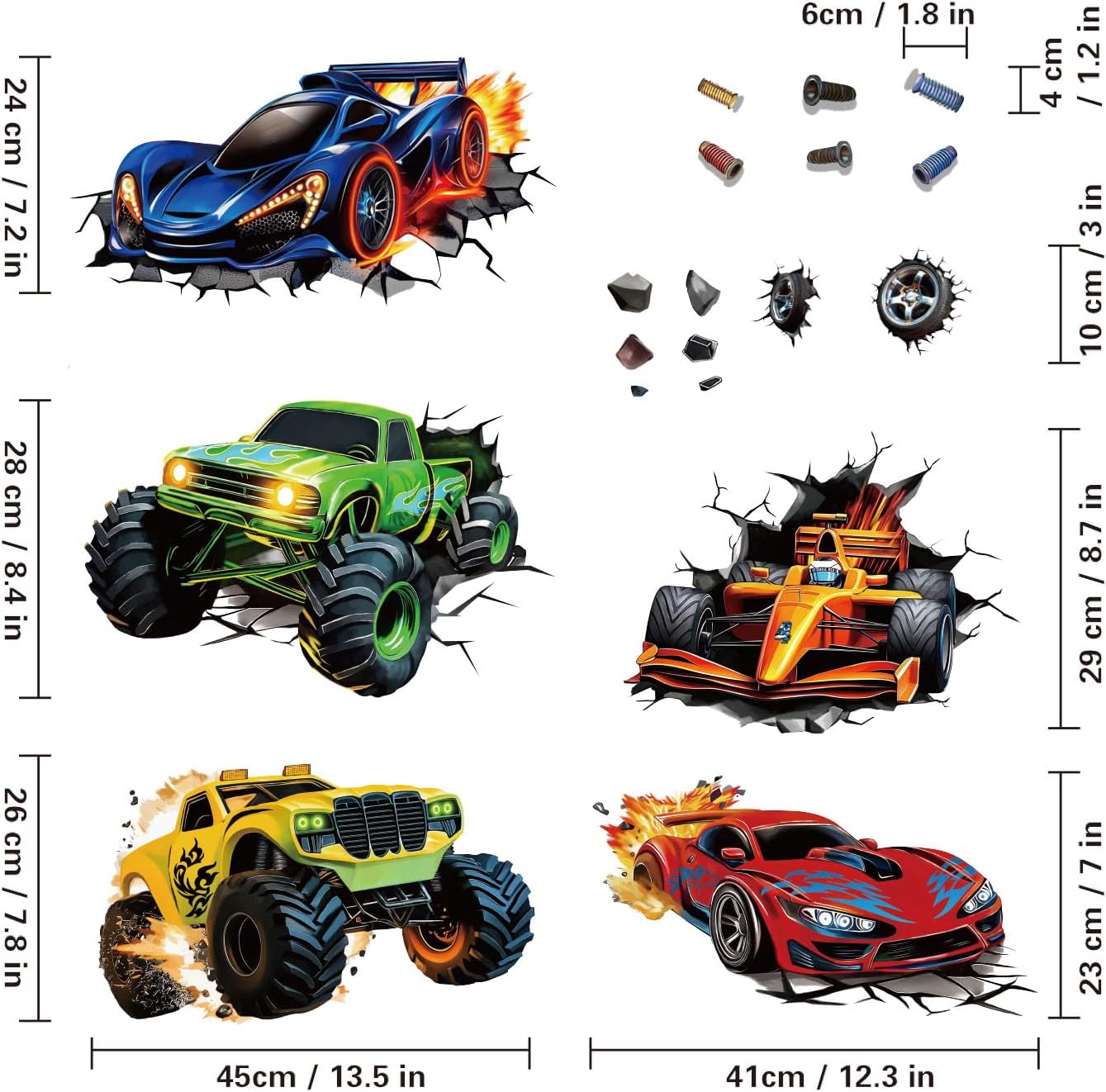 3D Racing Cars Wall Decals