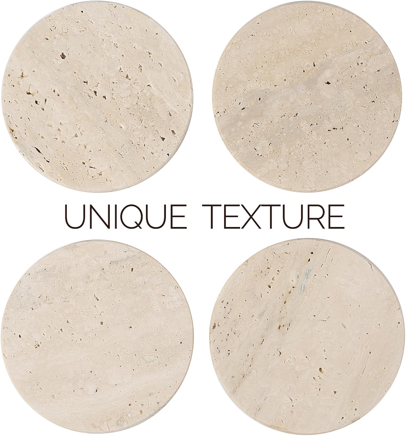 4" Round Stone Coasters Set Heat Resistant / Travertine / Set of 4
