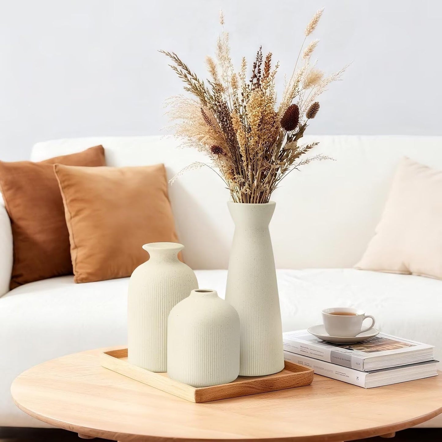 Ceramic Flower Vases / Beige / Set of 3