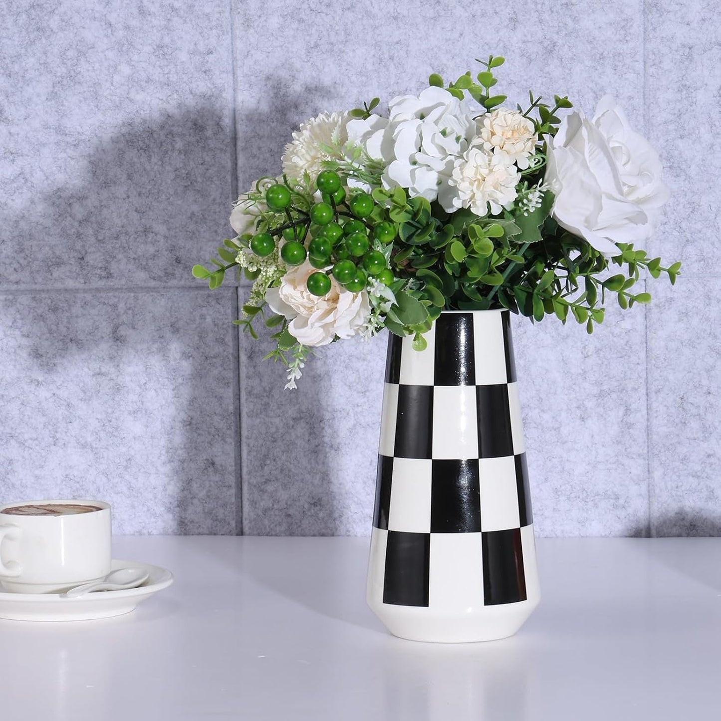 White Ceramic Vase / Black / Set of 2