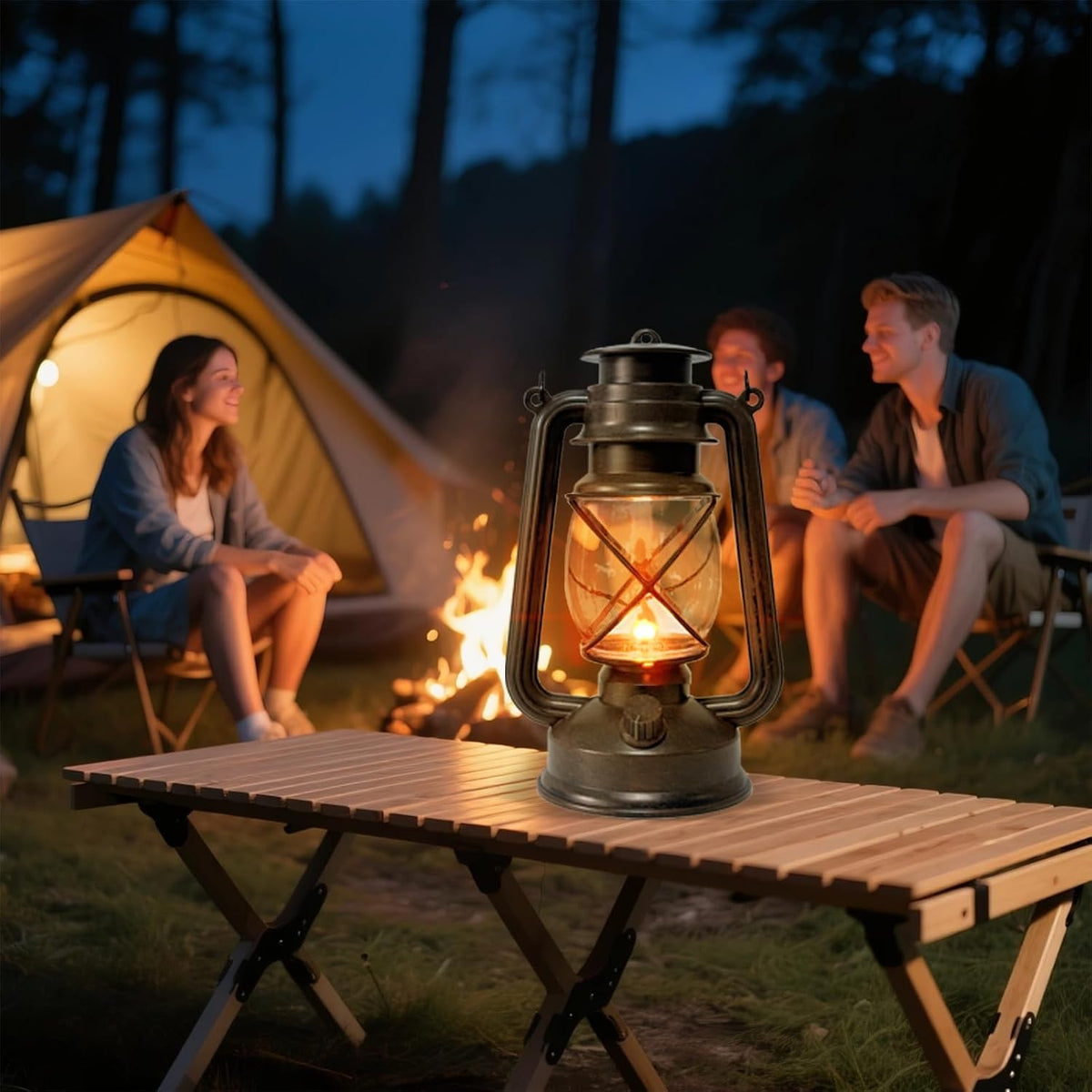 2 Pack LED Vintage Lantern Battery Powered Lanterns with Flame Wick Waterproof Camping Lamp Vintage LED Flame Lamp