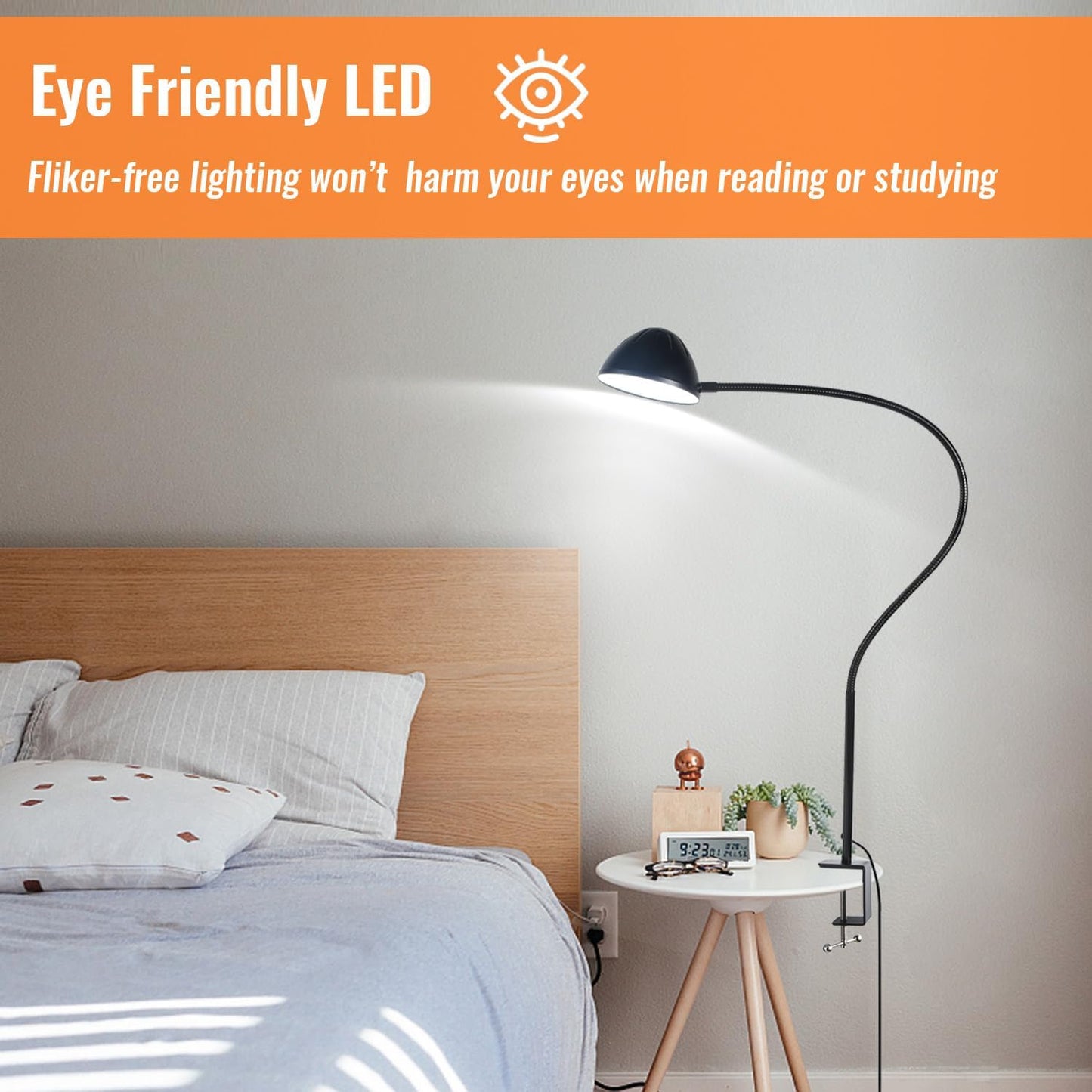 Long Gooseneck Clamp Lamp, Clip Desk Lamp with Clamp, 10W, 1100 LMS, 3 Color Modes, 10 Brightness Levels, 31 Inches