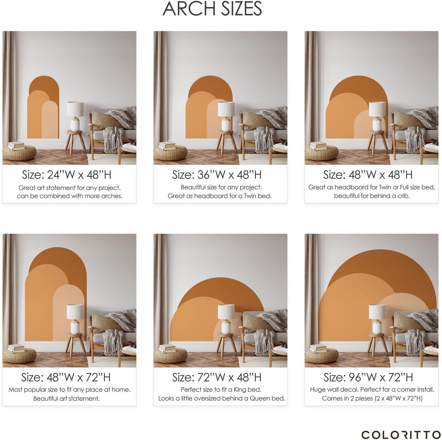Dusty Modern Arch Wall Decal / 24"W x 48"H / Green