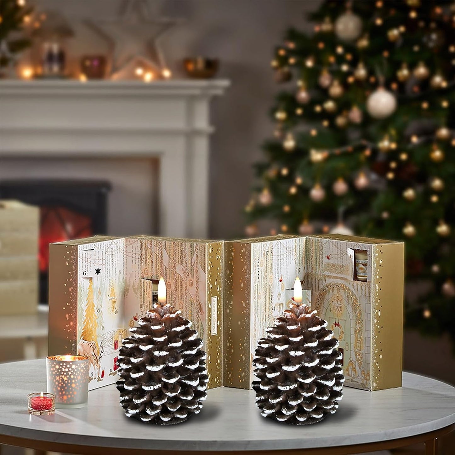 Wondise Pine Cone Flameless Candles with 6H Timer | Battery Operated Real Wax Brown Flickering 3D Wick Candles for