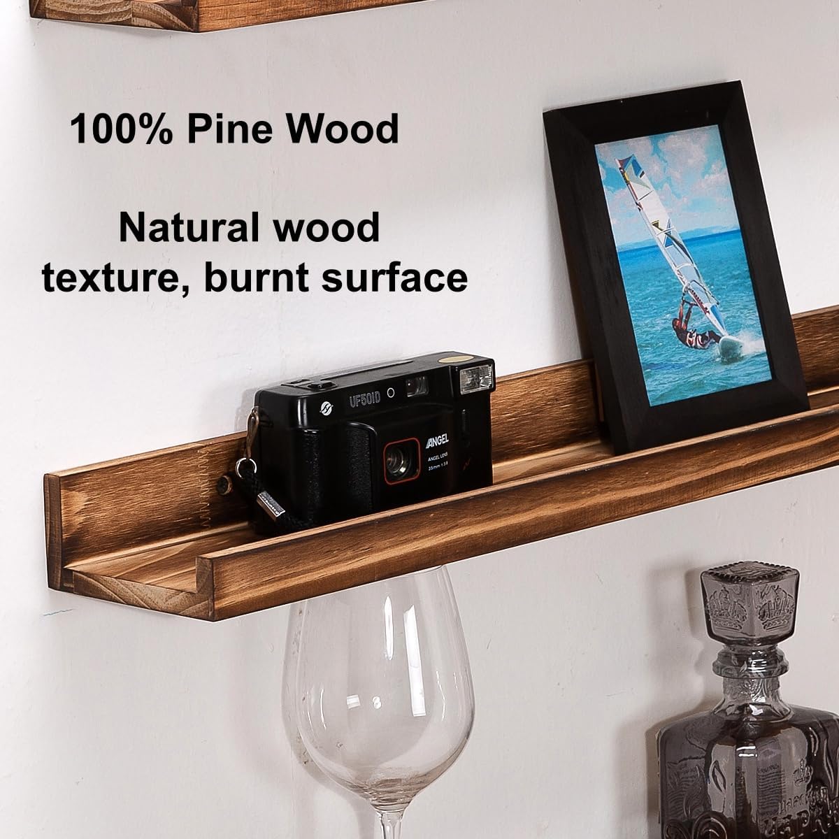 AZSKY 24 Inch Floating Shelves Set of 3 - Rustic Wood Picture Ledge Shelf for Home Storage Decor - Nursery Book