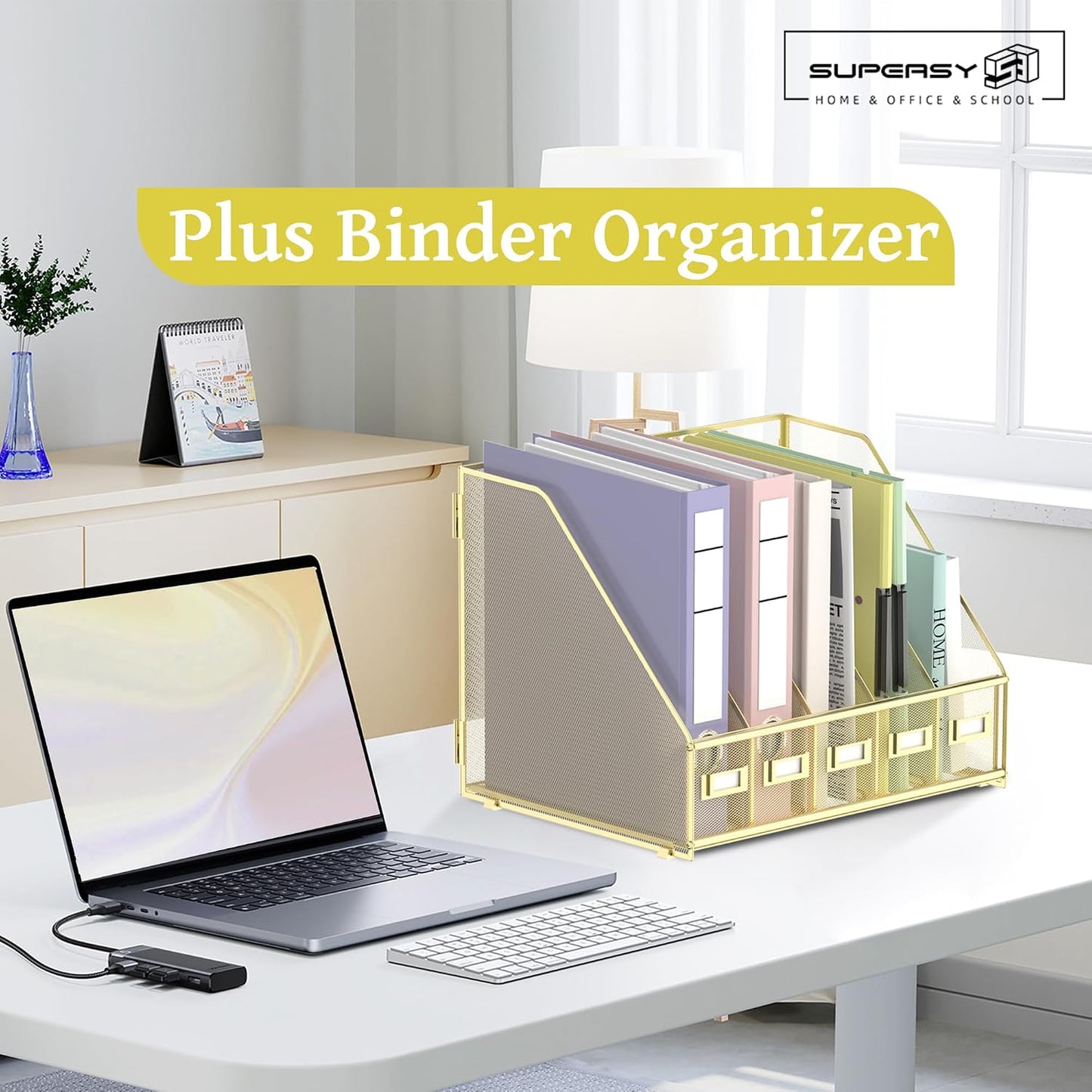 Desk Organizers Metal Desk Magazine File Holder with 5 Vertical Compartments Rack File Organizer for Office Desktop