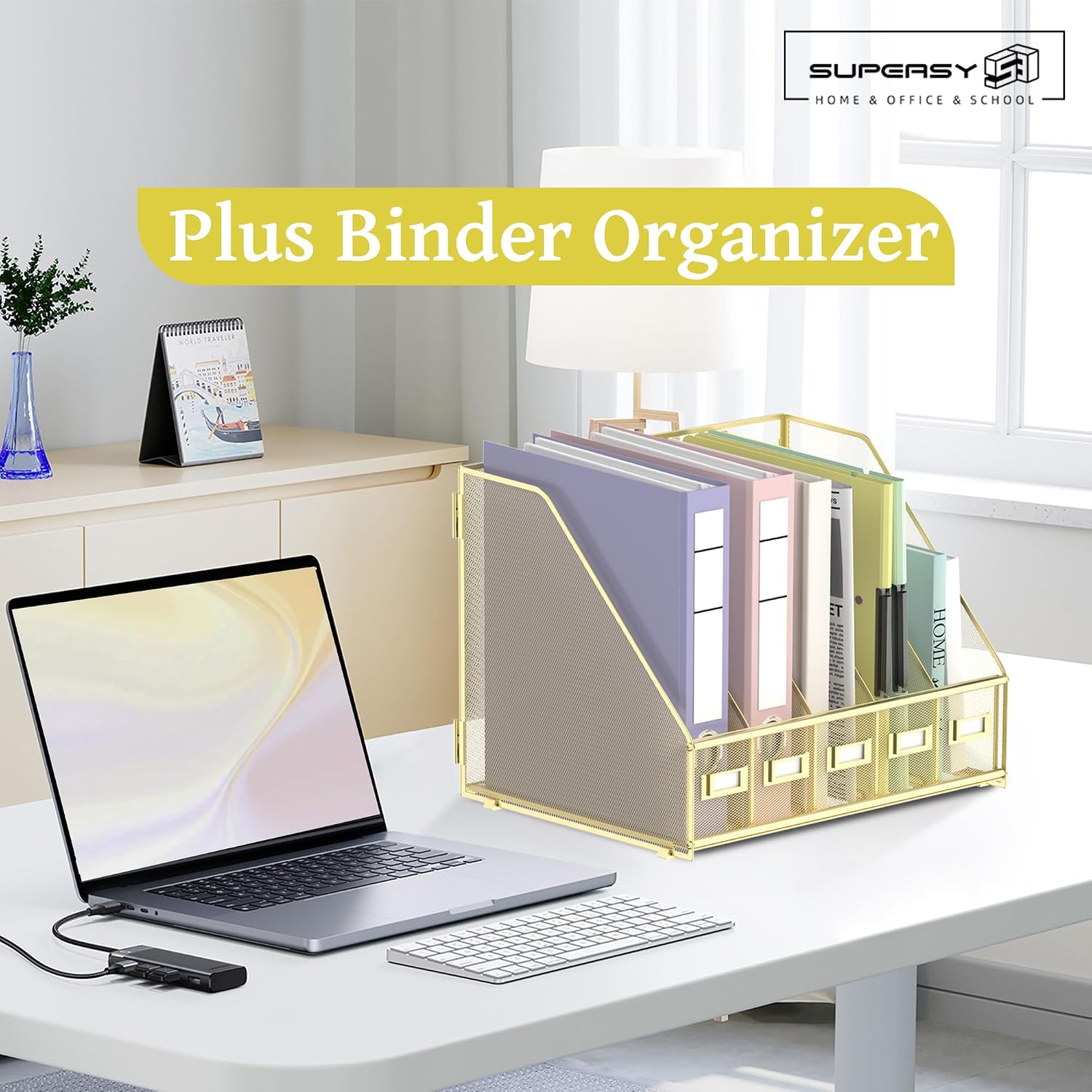 Desk Organizers Metal Desk Magazine File Holder with 5 Vertical Compartments Rack File Organizer for Office Desktop