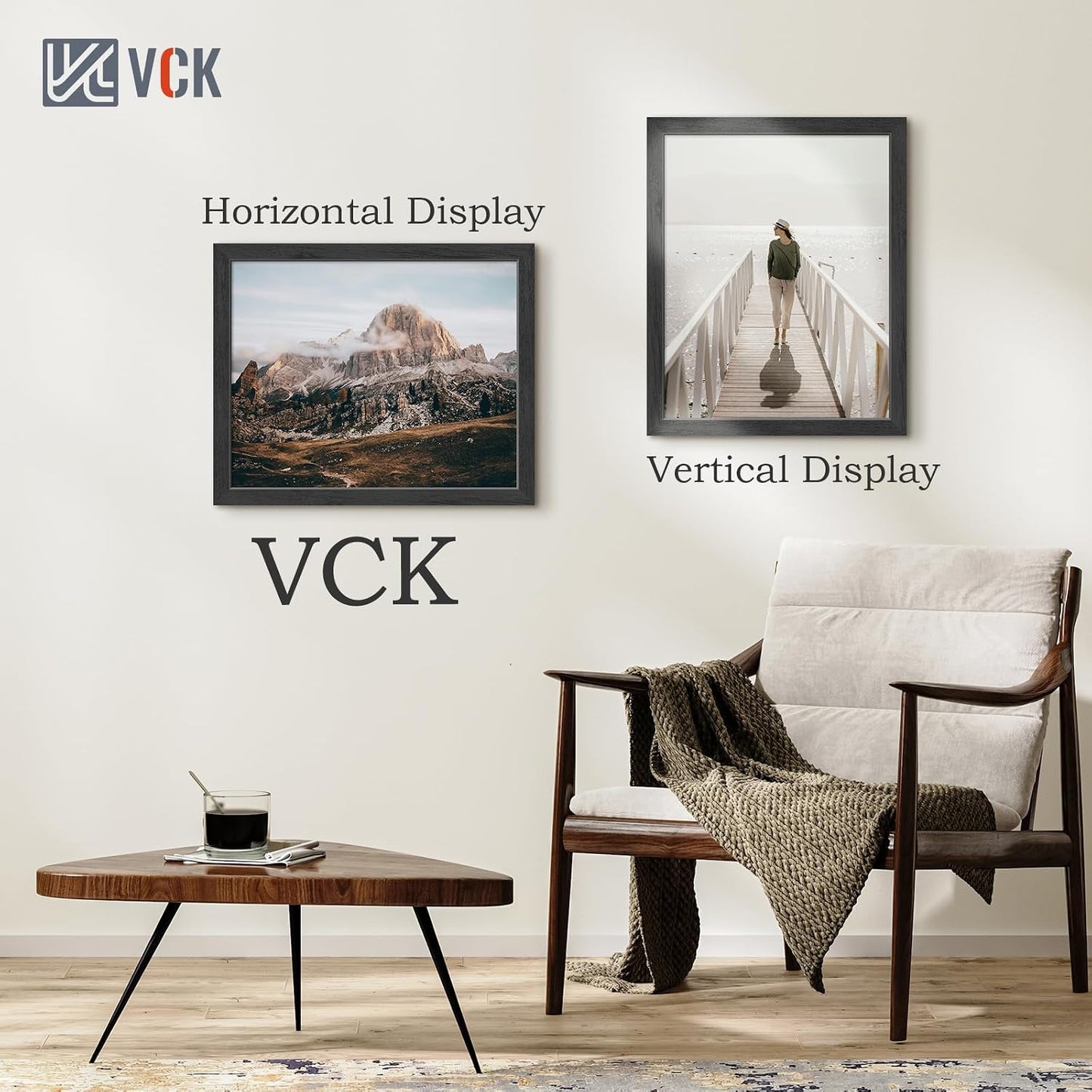 VCK 16x20 Picture Frames Set of 3, Black Woodgrain, Wall Hanging | Wide Border, Exclusive Woodgrain, Shatterproof