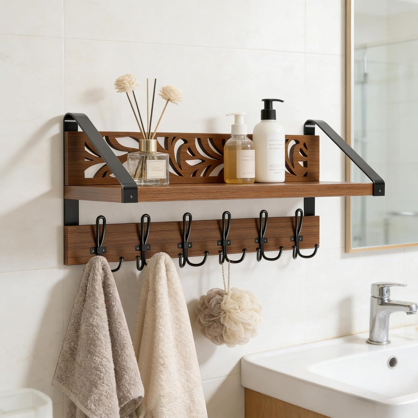 Rustic Brown 15" Wood Organizer / Brown and Black / 2 Inch