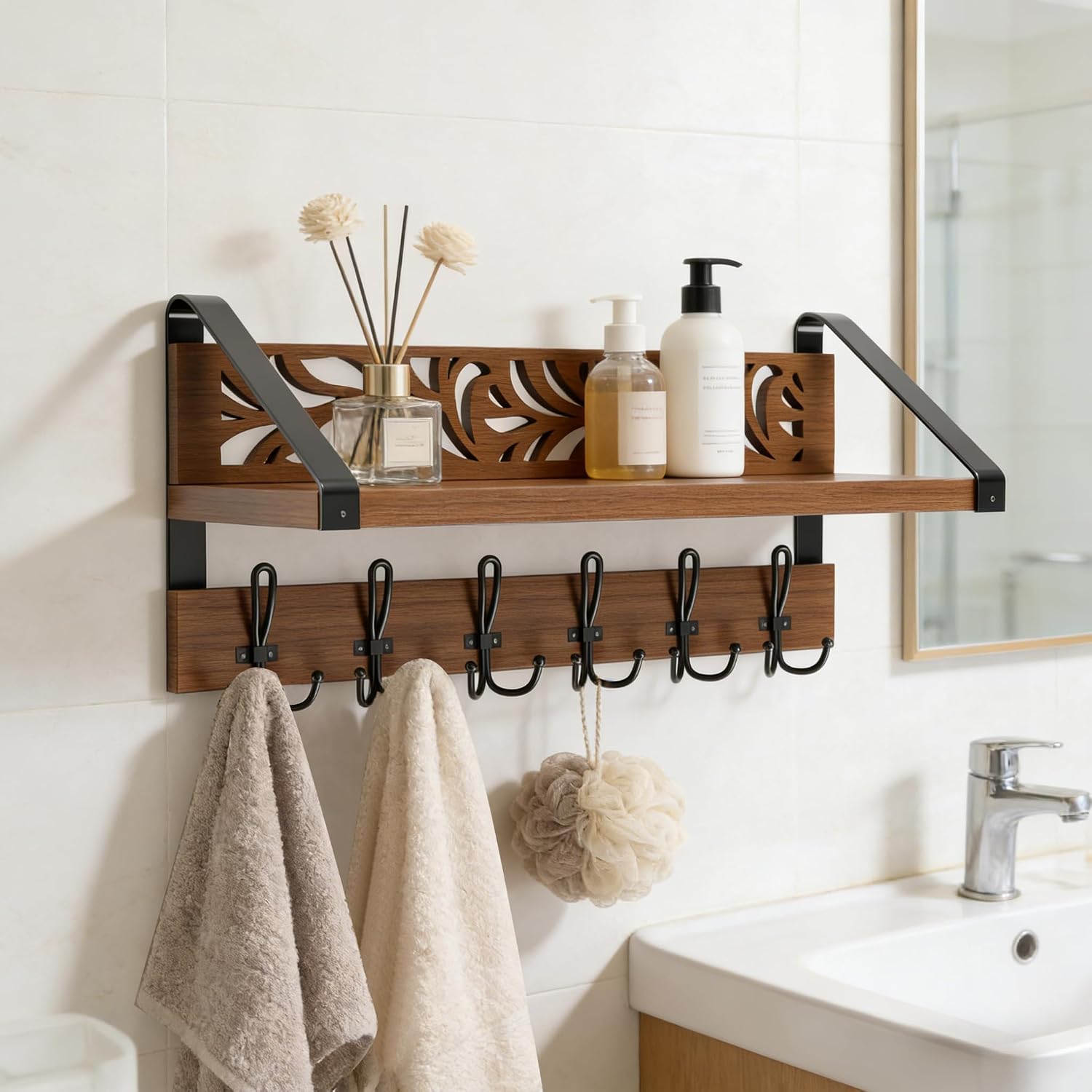 Rustic Brown 15" Wood Organizer / Brown and Black / 2 Inch