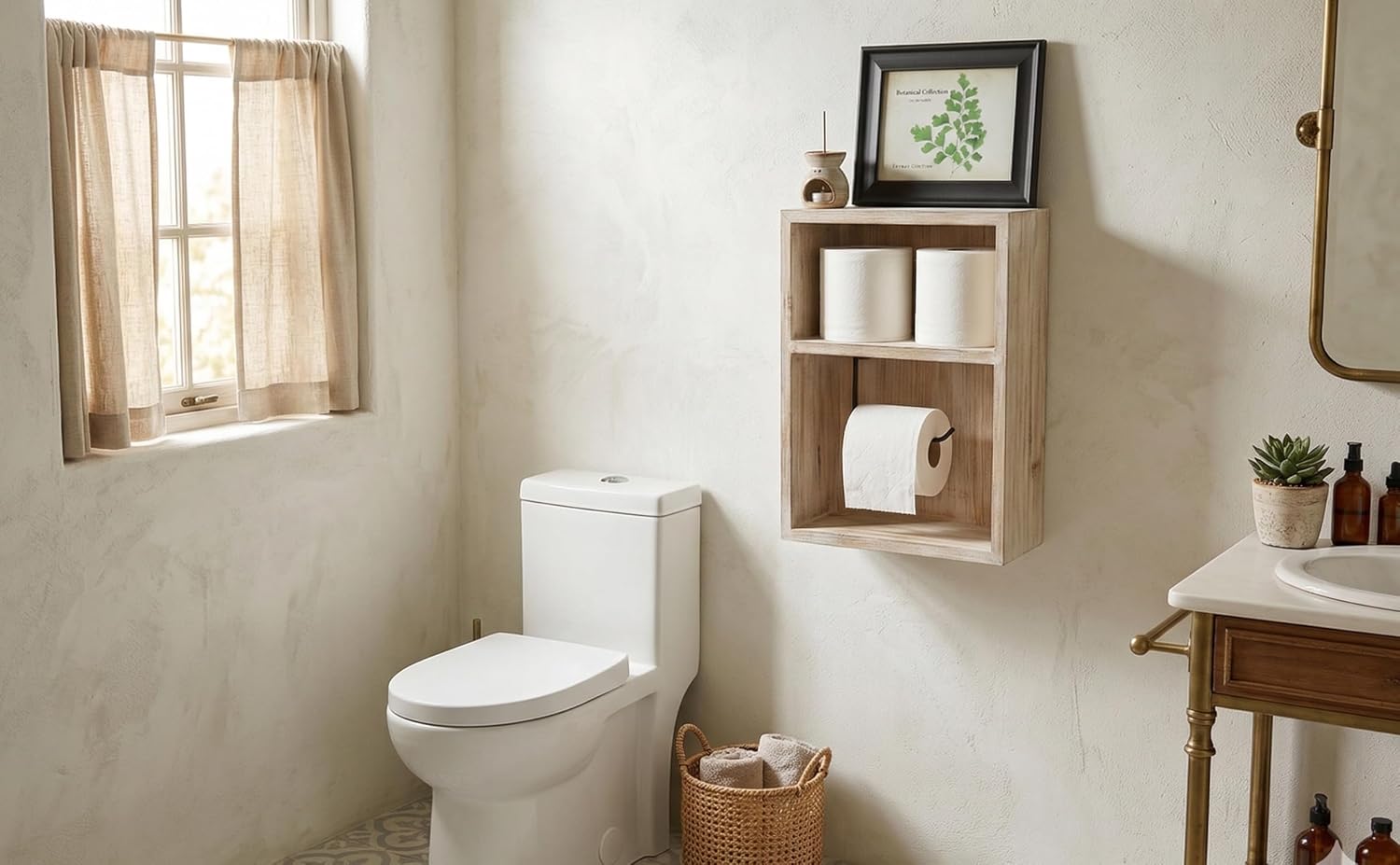 Wall Mount Toilet Paper Holder, Decorative Tissue Paper Roll Dispenser Floating Shelf, Recessed Cubby Box Bracket