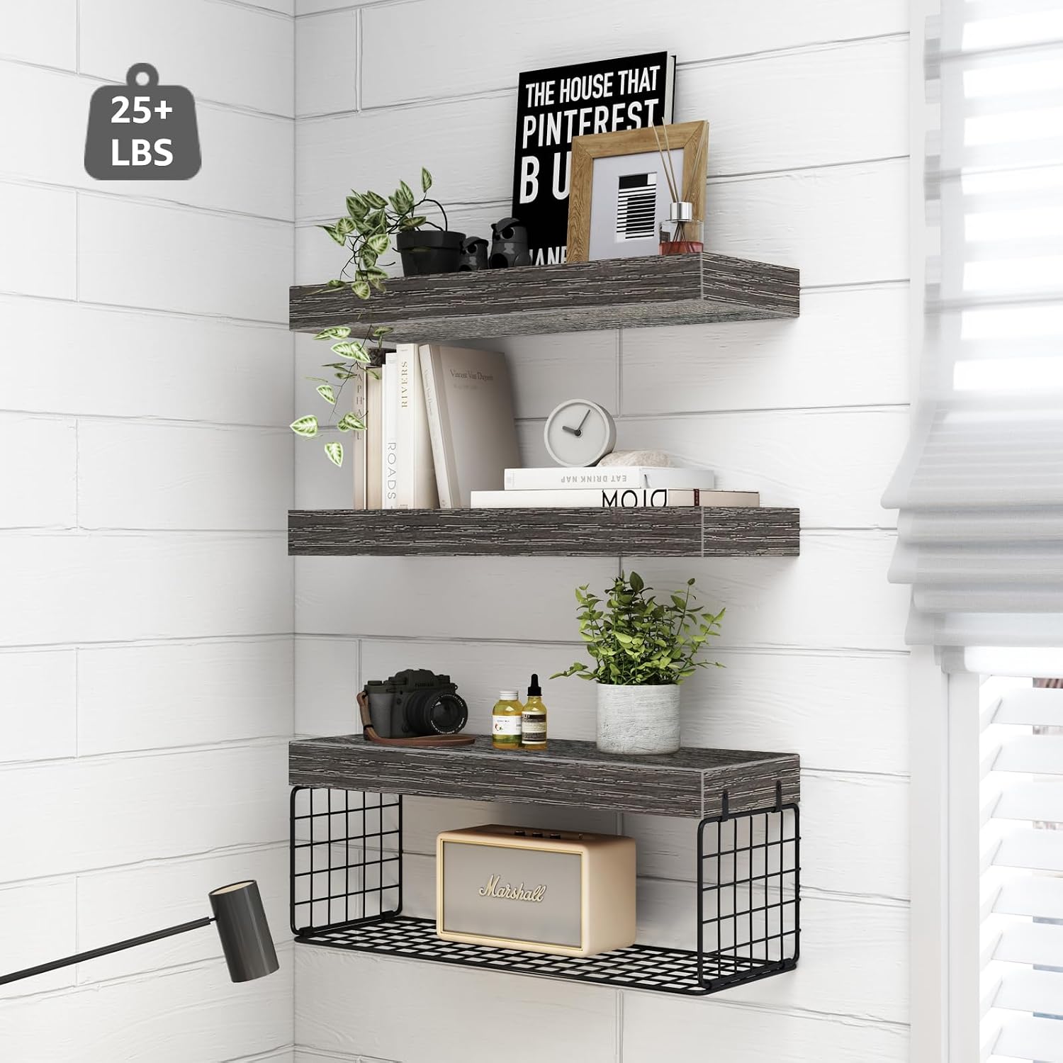 QEEIG Bathroom Shelves Over Toilet - Wall Mounted Floating Shelves Toilet Paper Storage Small Farmhouse Decor Shelf 16