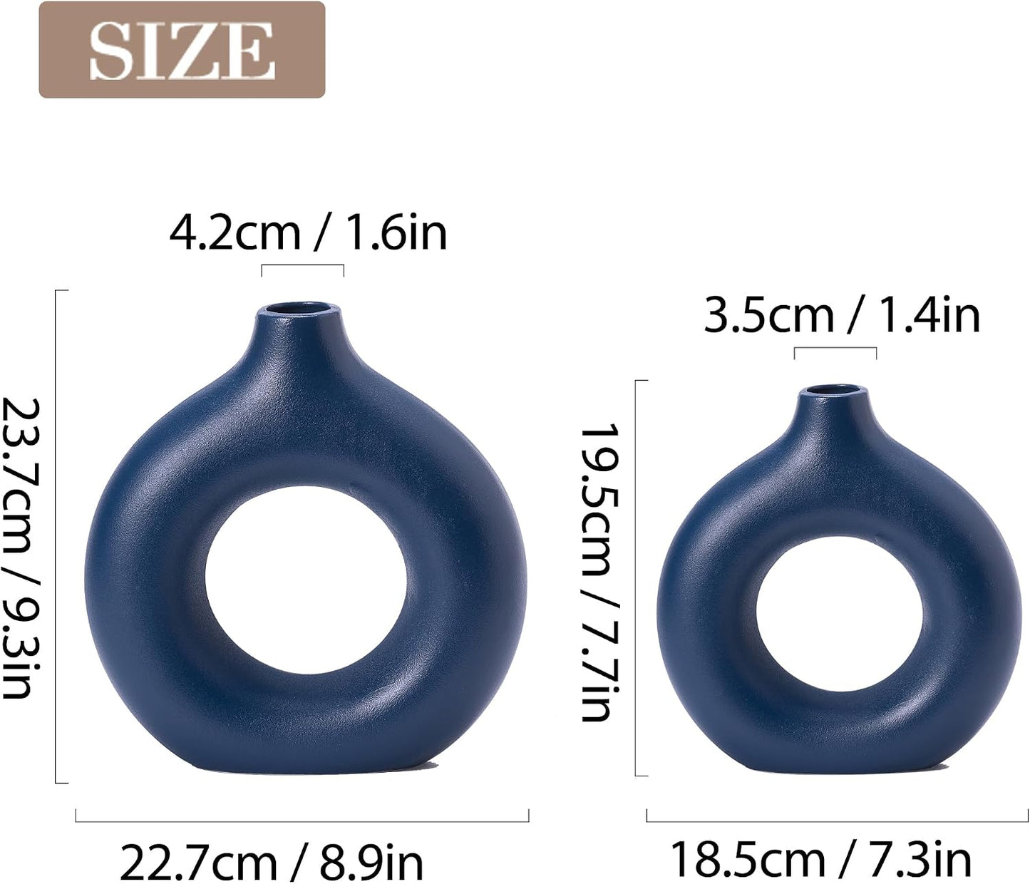 Ceramic Donut Vase Home Decor Modern Farmhouse Style Living Room Ornament / Vt11 Blue / Set of 2