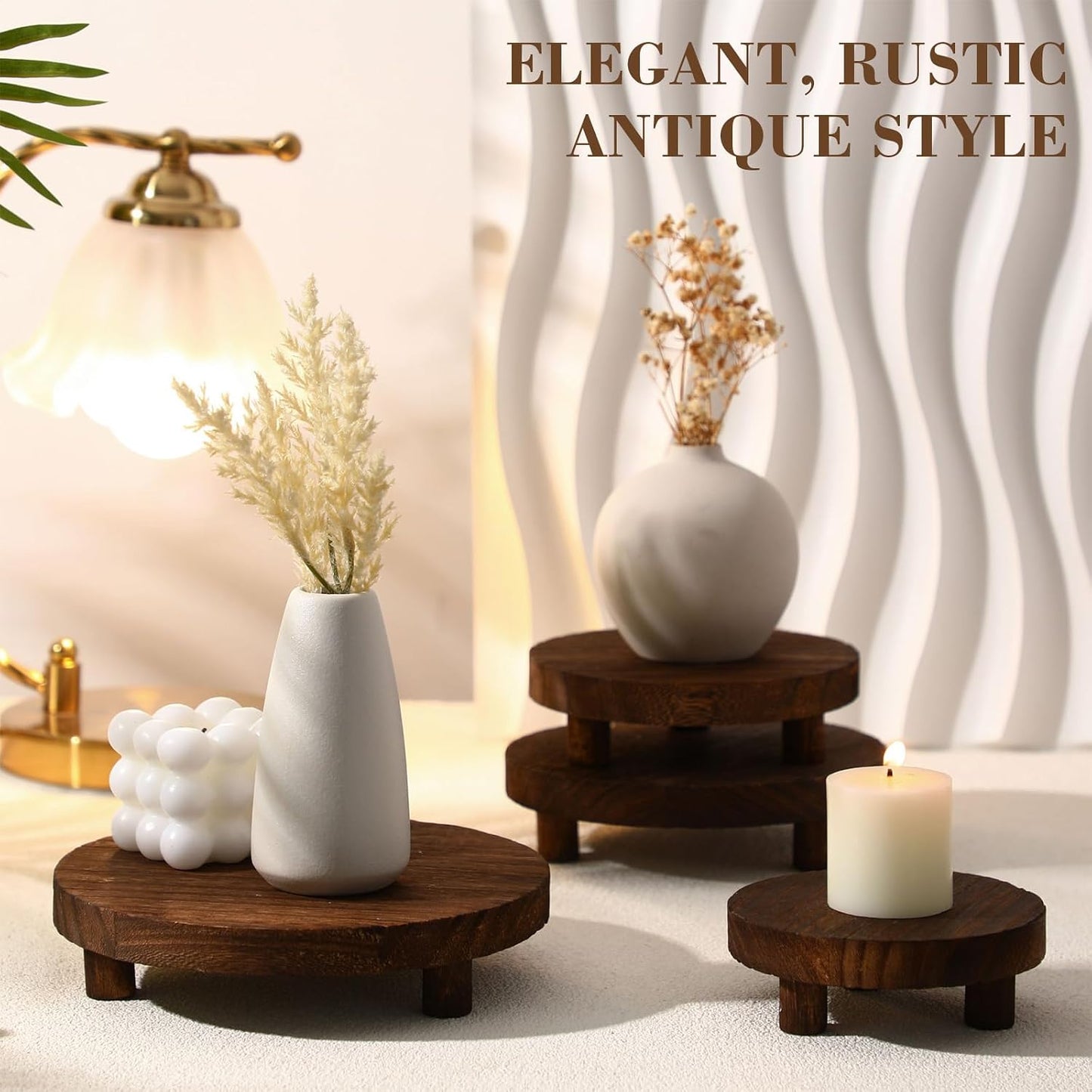 Wooden Risers for Display Wood Pedestal Stand Mini Tray Stand Round Wooden / Brown / Set of 4