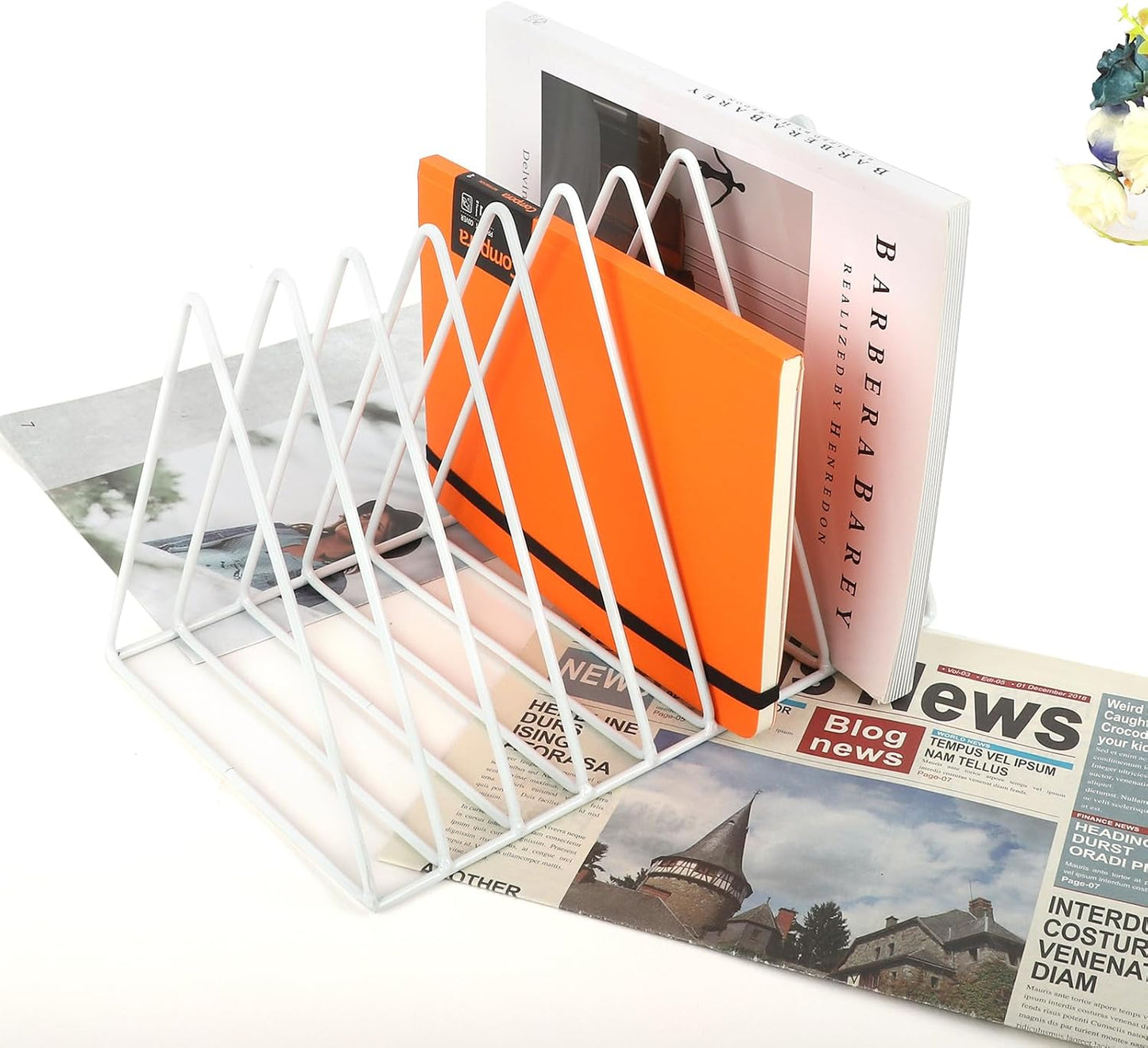 Vinyl Record Holder Storage, 9 Slot Metal Magazine Book Album Display Rack, Stylish Triangle Desktop File Sorter
