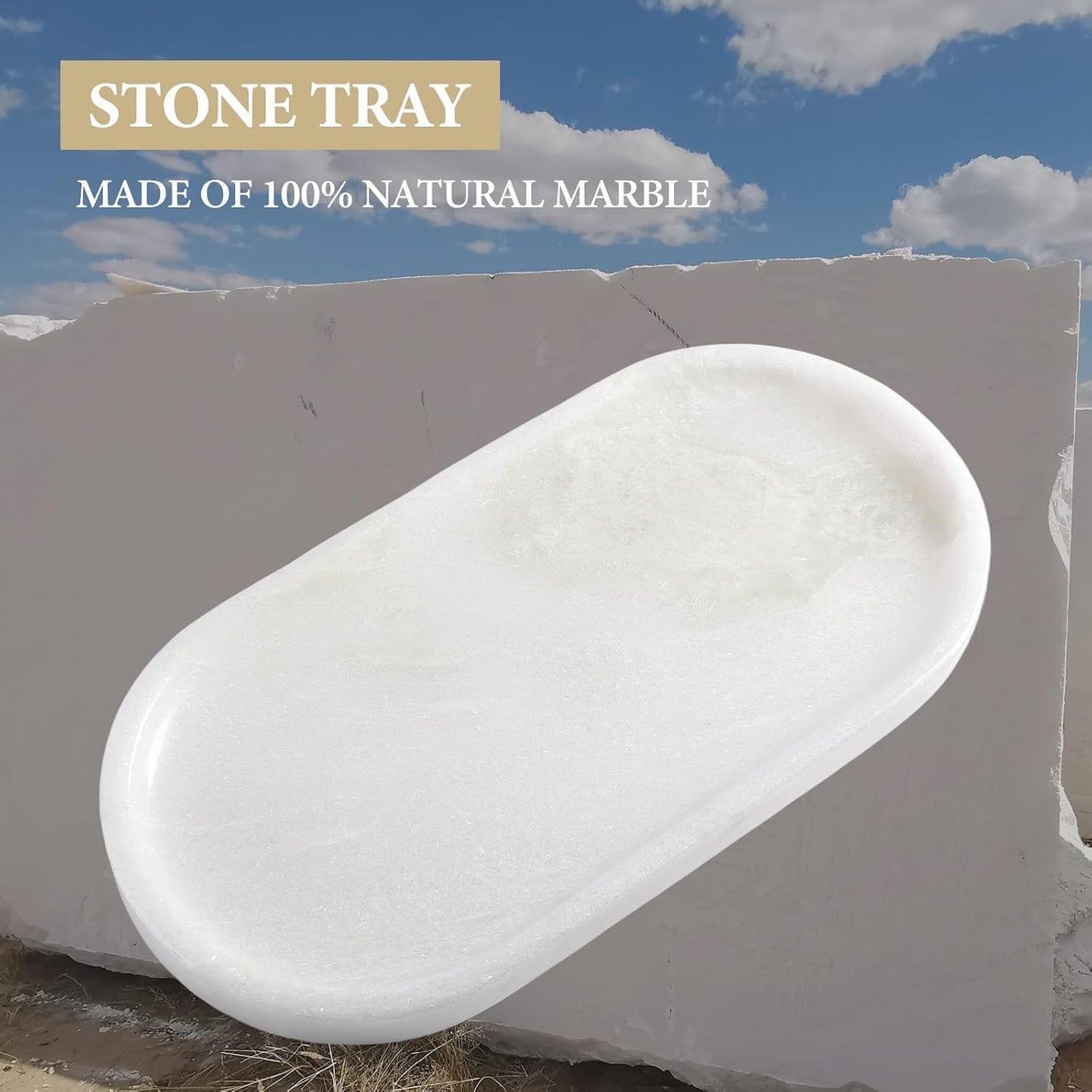 Marble Vanity Tray / Namib Bianco White / 10 x 5 x 0.7