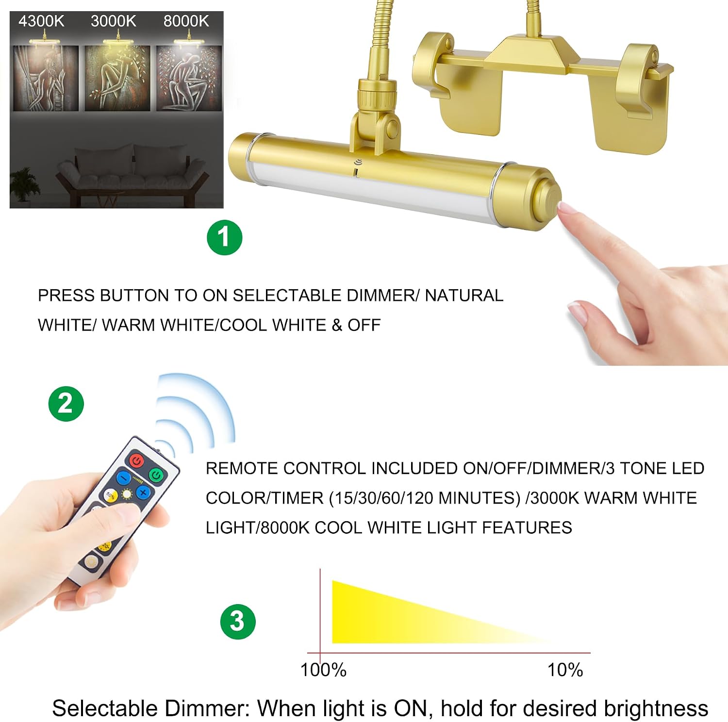 LUXSWAY Wireless Picture Frame Led Lighting,Rechargeable Art Display Lighting Clip on Pictures,Over Painting Lights