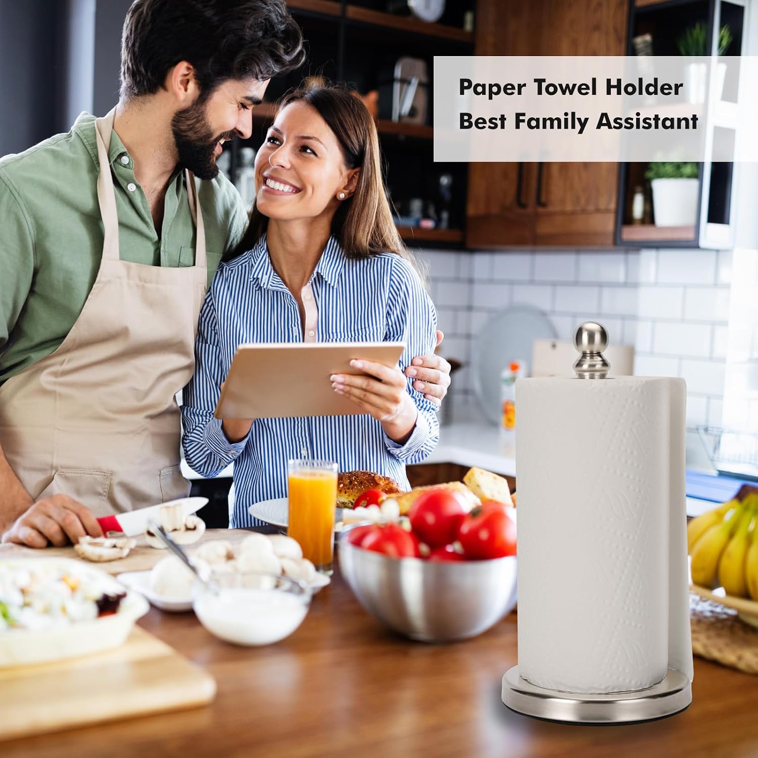 Exilon Paper Towel Holder Countertop with Weighted Base, One-Handed Design No Tipping Over, Stainless Steel Paper Towel