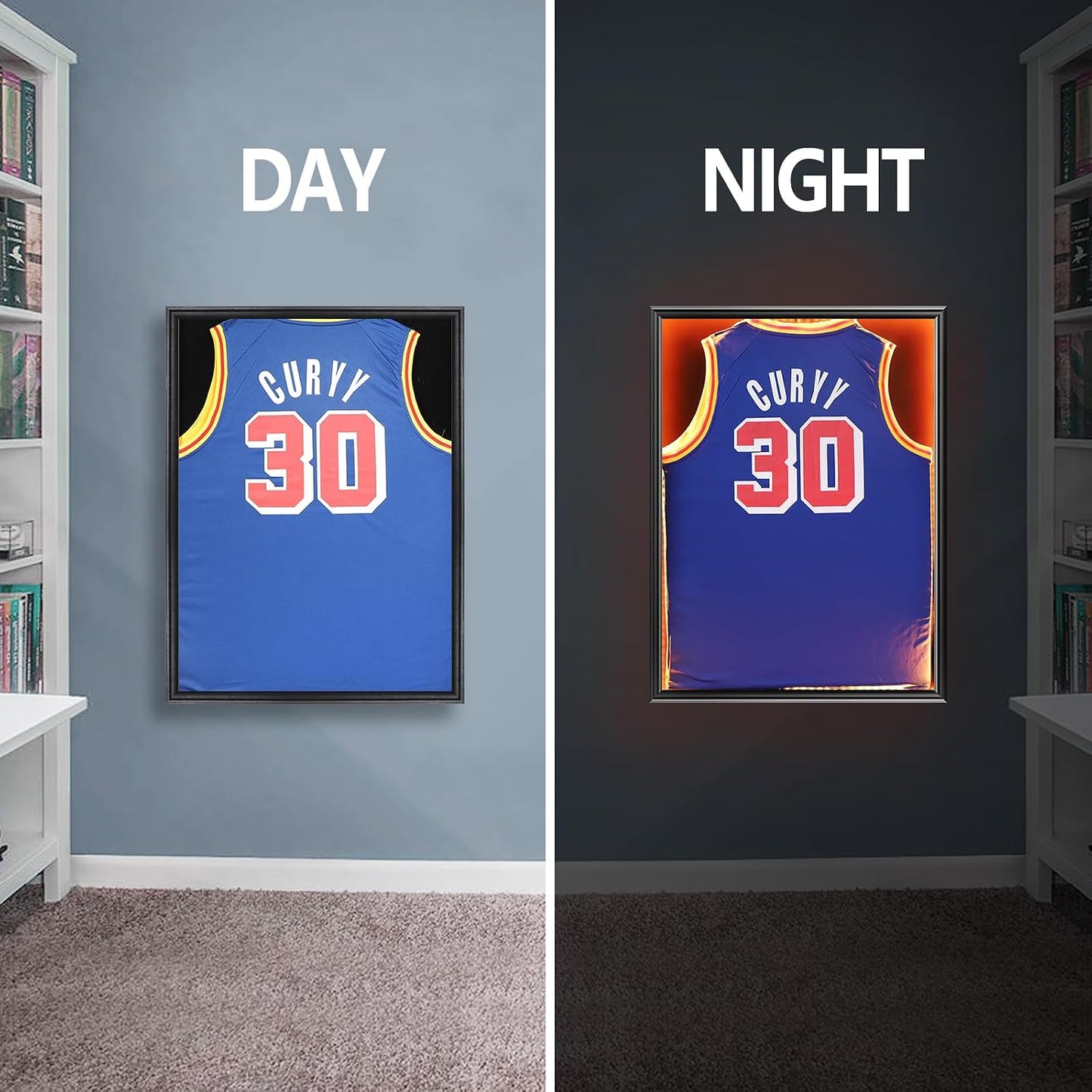 LED Large Lockable Jersey Shadow Box UV Acrylic for Sports Jersey | LED remote lights,shatterproof acrylic,anti-theft