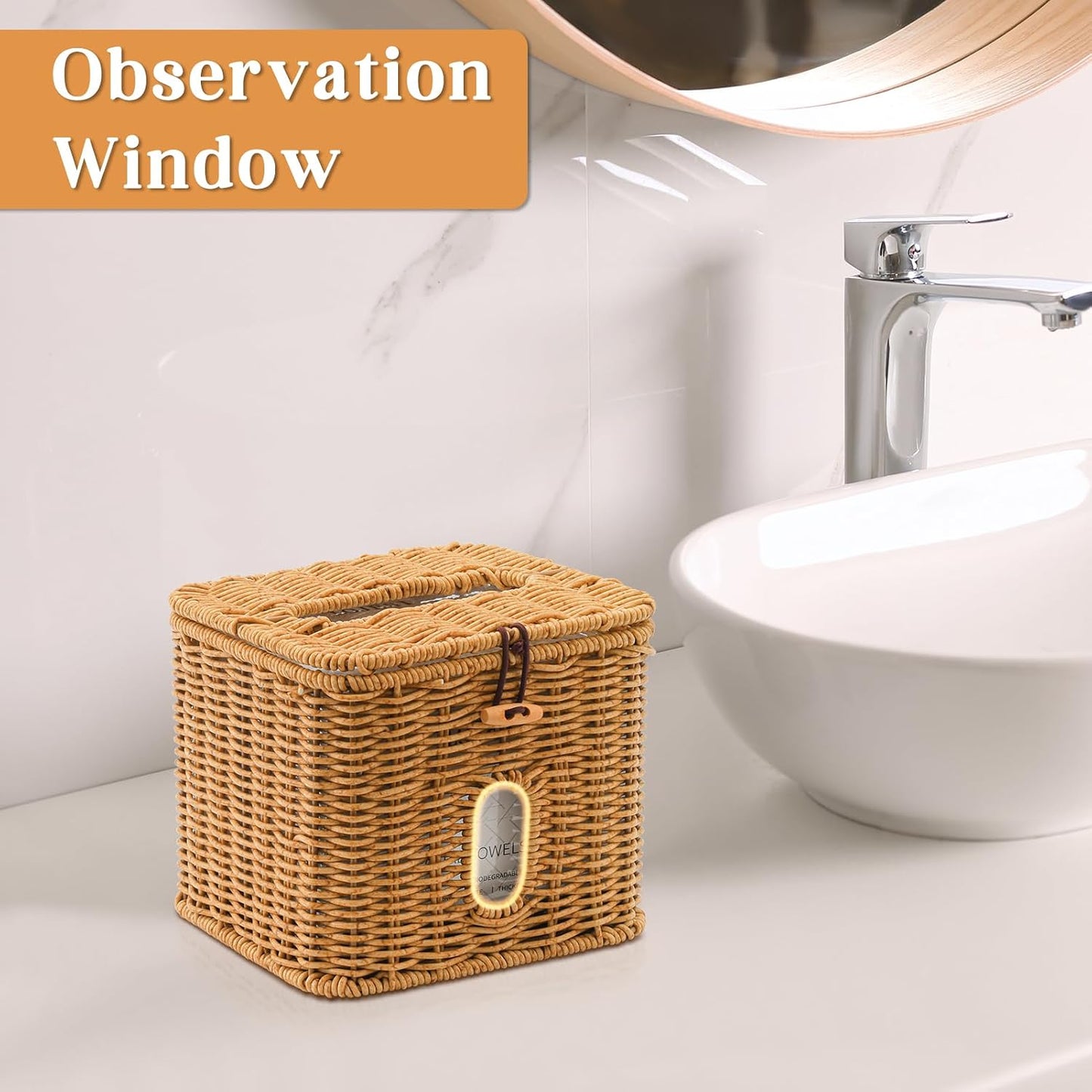 Plastic Rattan Disposable Face Towel Holder / Light Brown