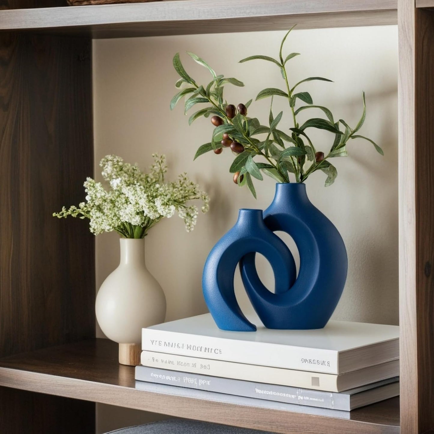 Snuggle Hollow Ceramic Vase / Navy Blue L / 8.4 Inch / Set of 2