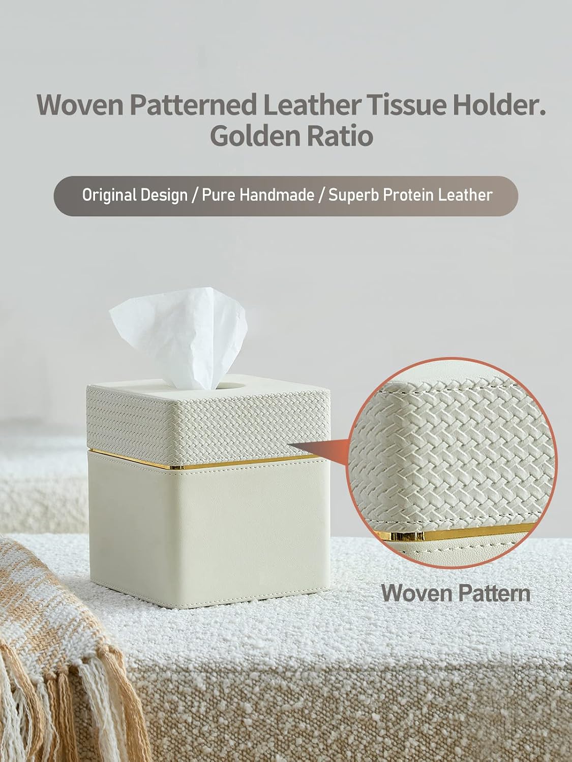 Modern PU Leather Decorative Tissue Cube Holder Organizer-Woven White / 1-woven White