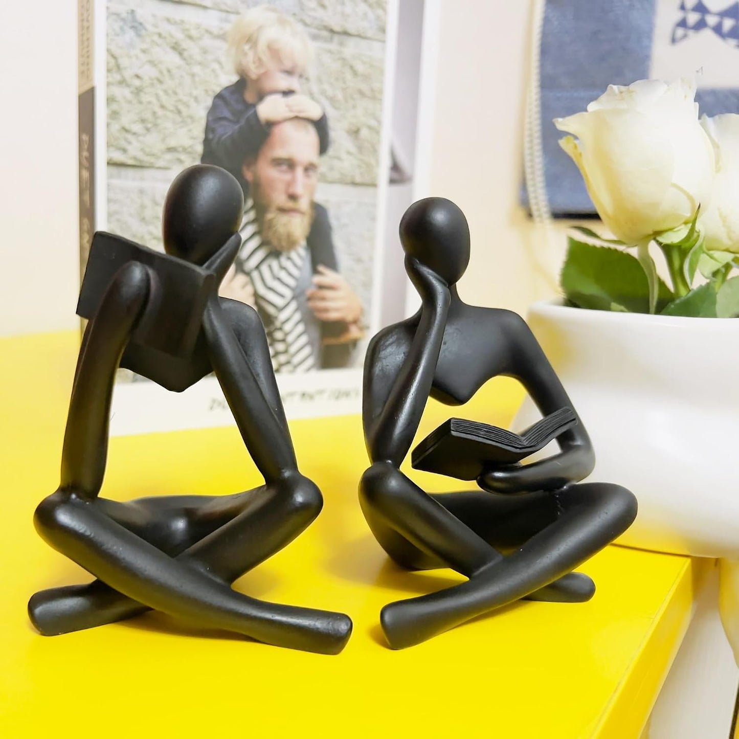Home Decor Reading Thinker Statue Modern Figurines Abstract Aesthetic Sculpture / Black / Set of 2