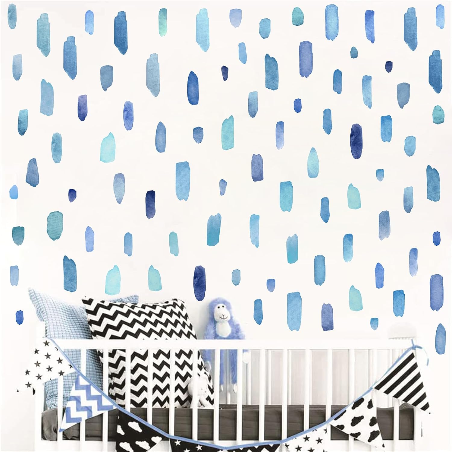 Watercolor Wall Stickers Boho Line Wall Decals Peel and Stick Lines Stripes / Lines D / Blue