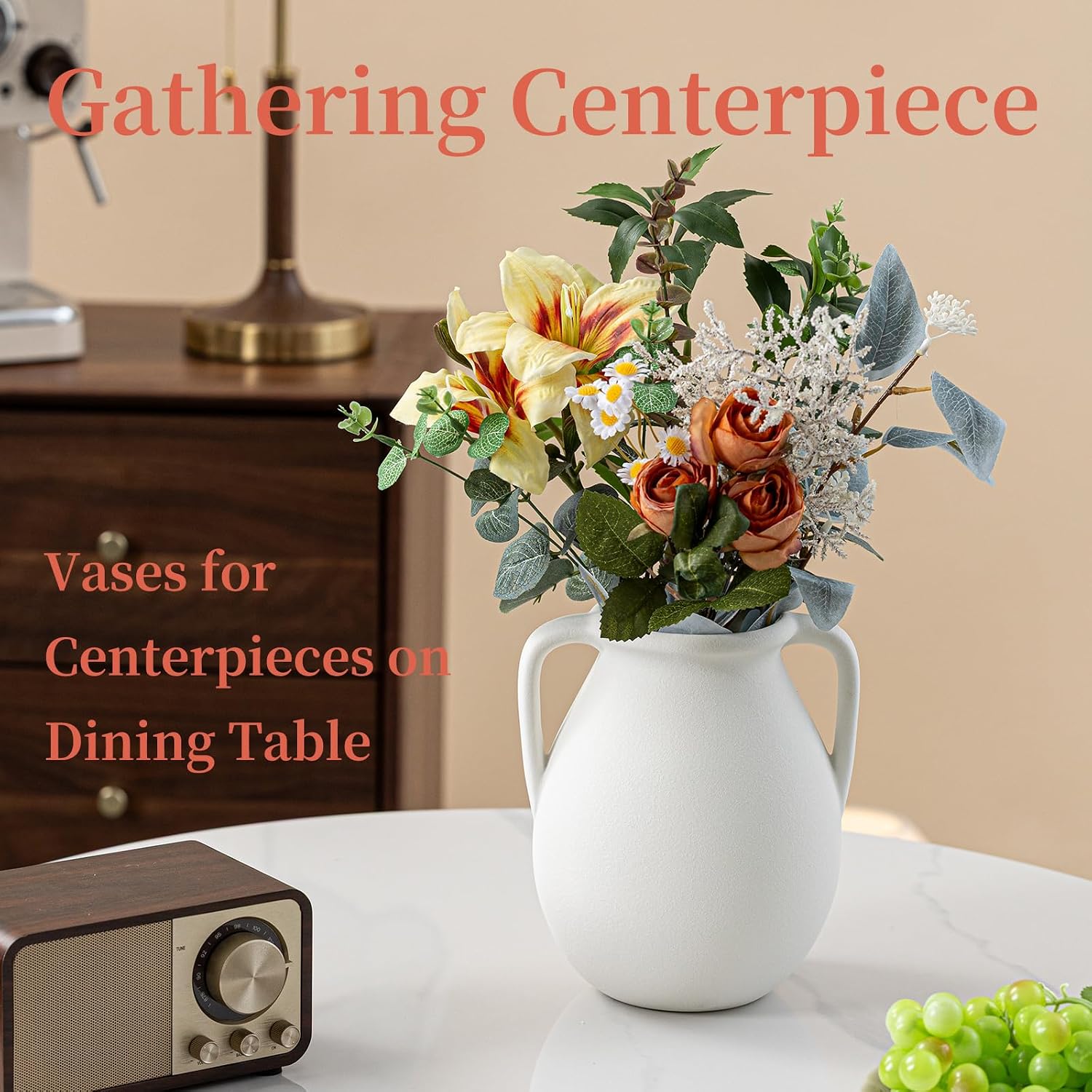 Rustic Ceramic Flower Vase / Double-handle Rustic Vase