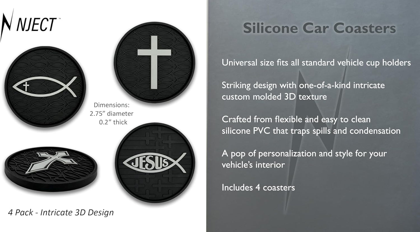 Christian Jesus Fish and Crosses Textured 3D Automotive Religious / Religious 4-pack / Set of 4