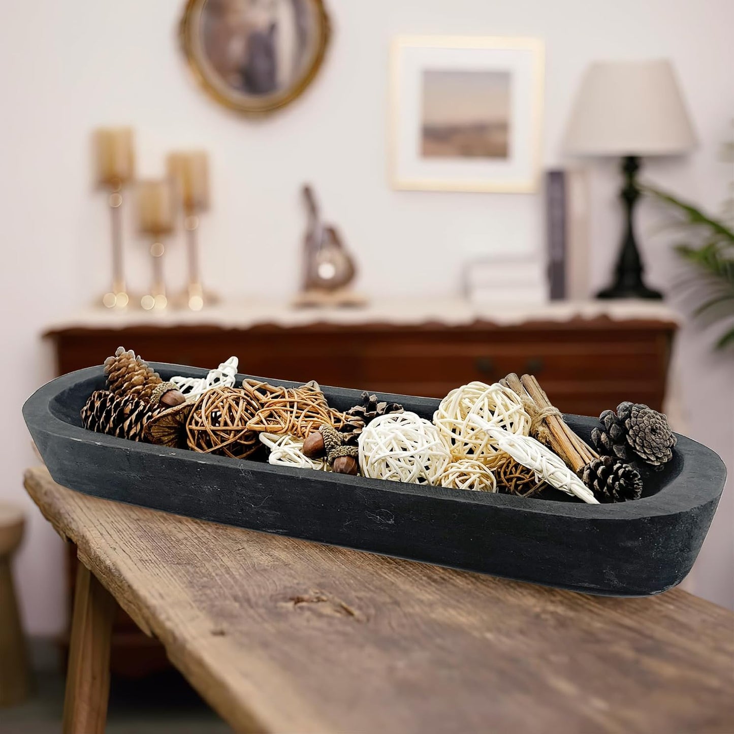 Rustic Long Wood Bowl / 17 x 5 x 2 / Inch Black